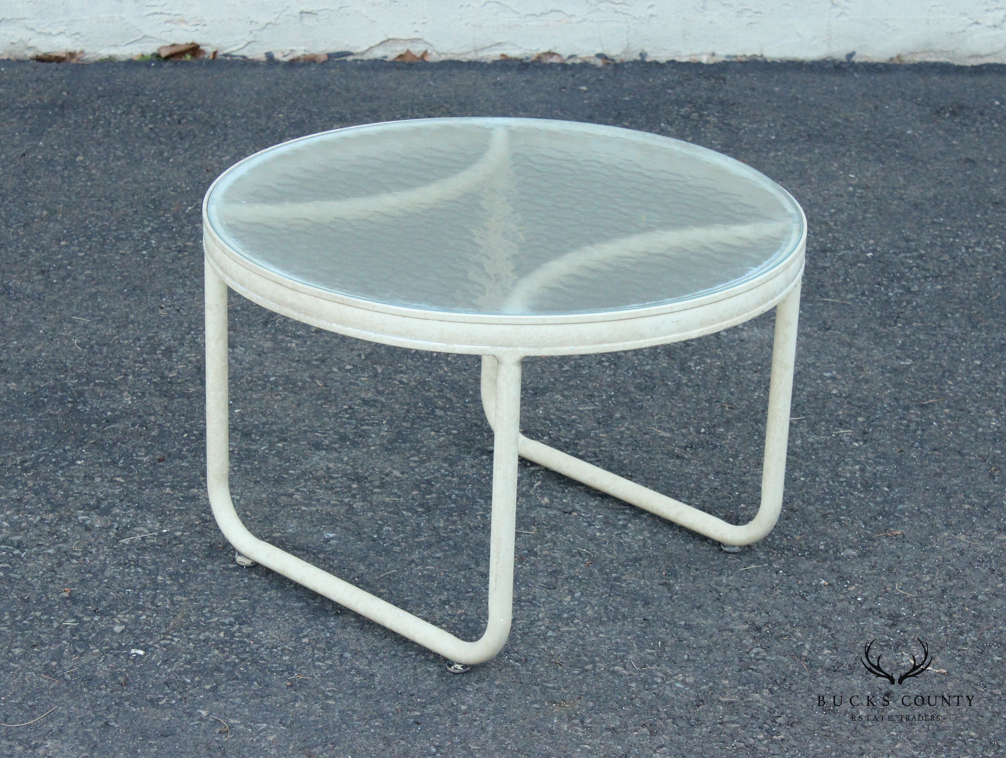 Mid Century Modern Round Glass Top Aluminum Outdoor Patio Side Table