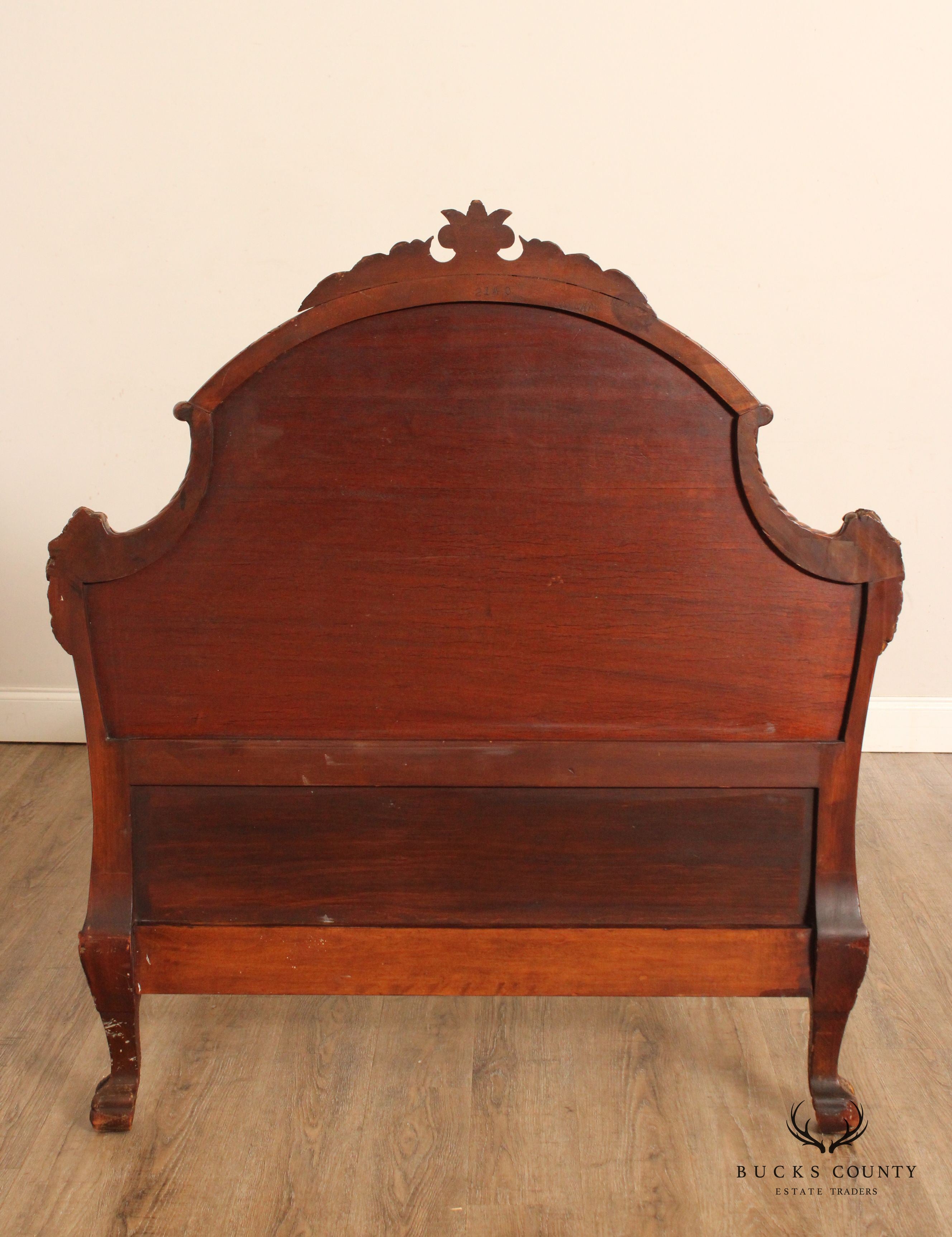 Antique French Rococo Style Peacock Carved Twin Size Bed Frame