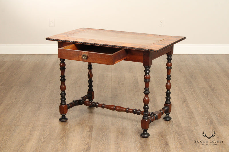 Continental Turned Leg Antique Inlaid Leather Top Writing Desk