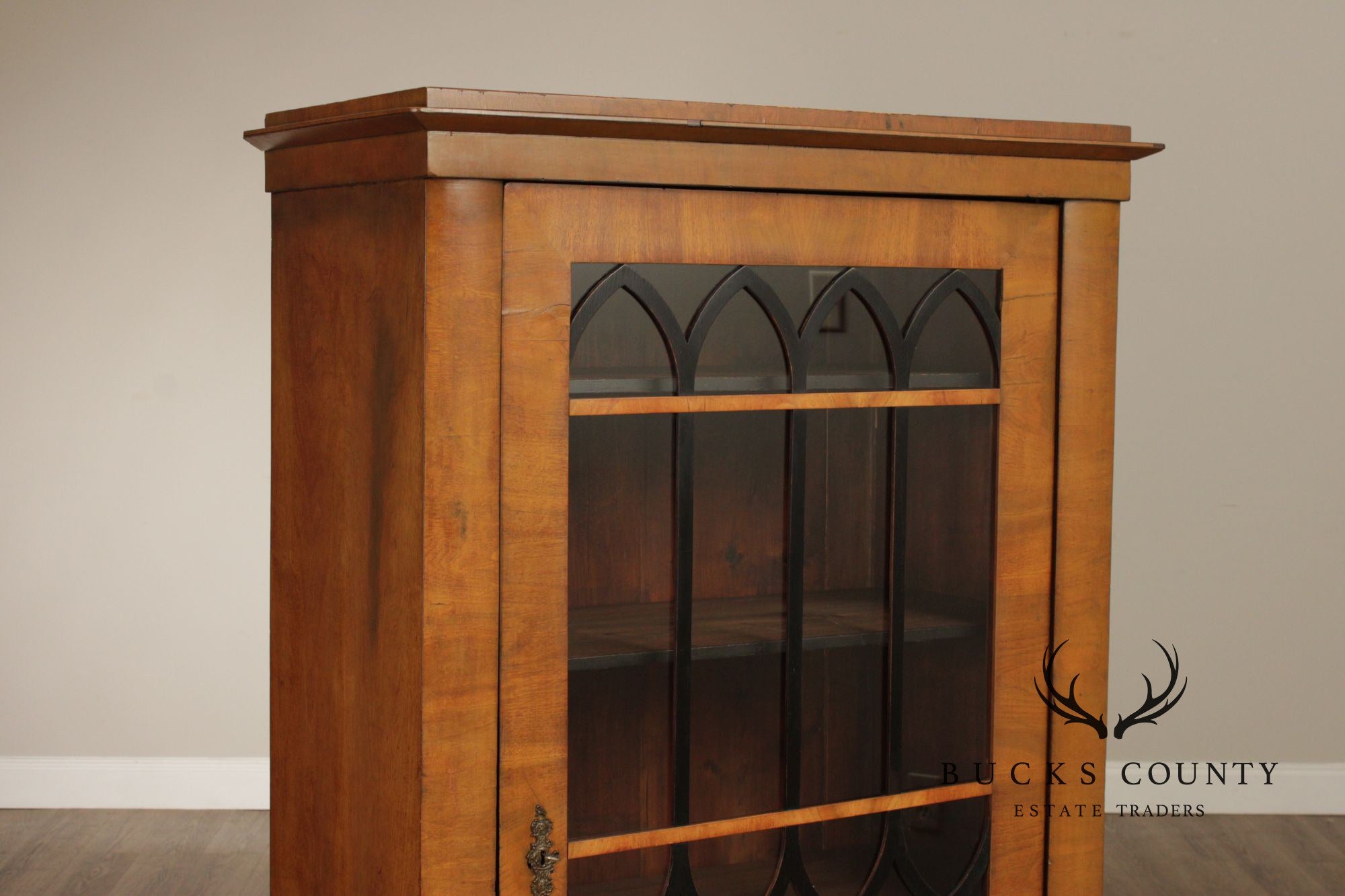 Antique Biedermeier Glass Door Walnut Bookcase