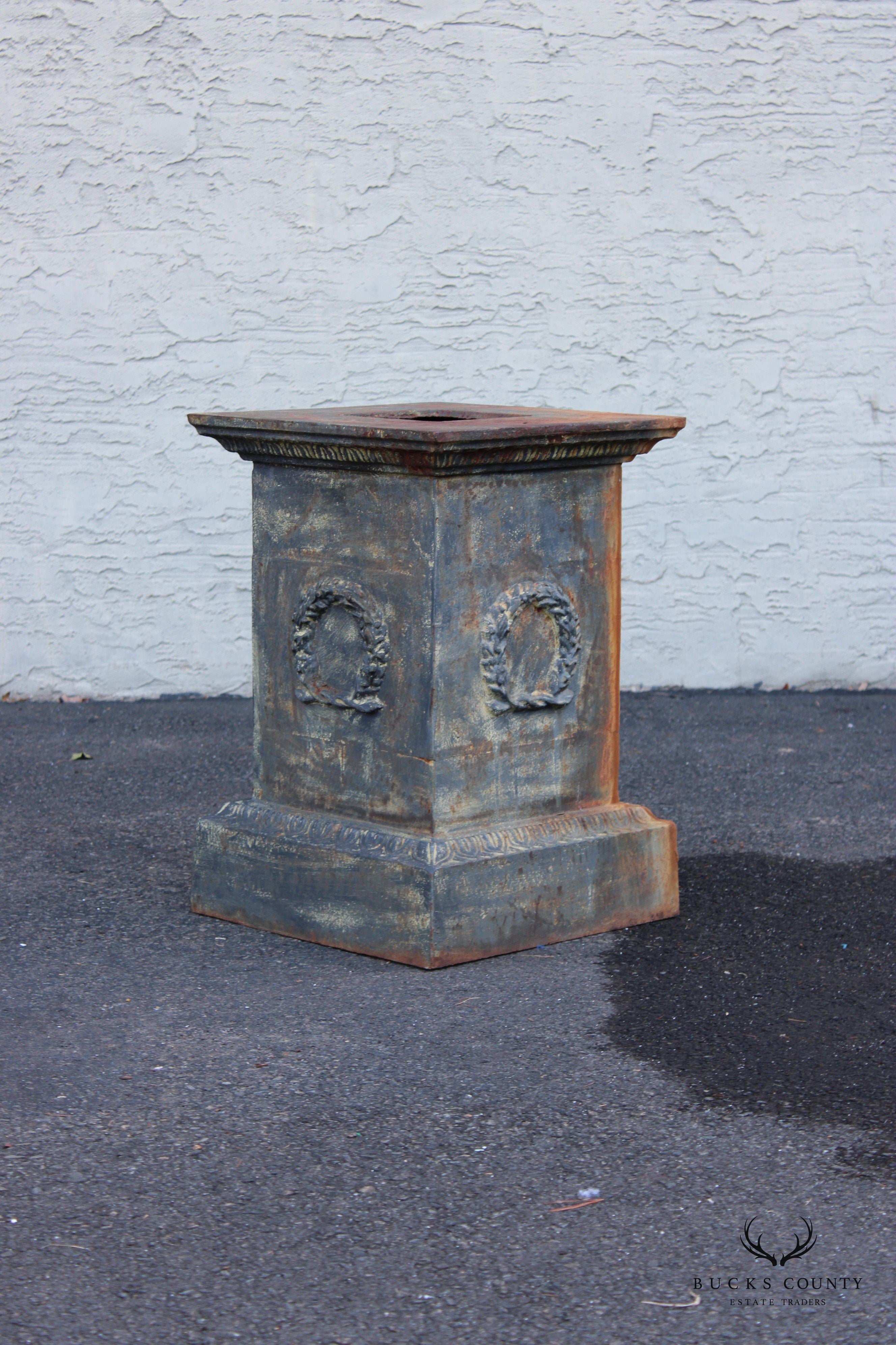 VINTAGE CLASSICAL STYLE PAIR CAST IRON GARDEN PEDESTALS