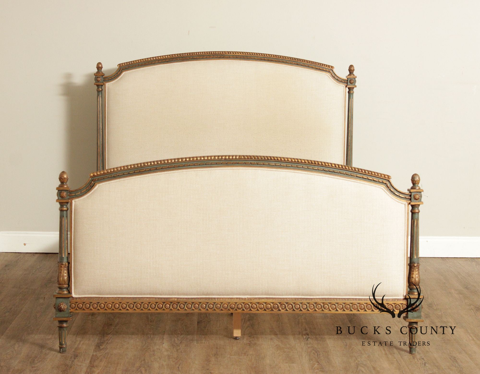 French Market Collection Louis XVI Style Upholstered Queen Bed Frame with Painted Finish