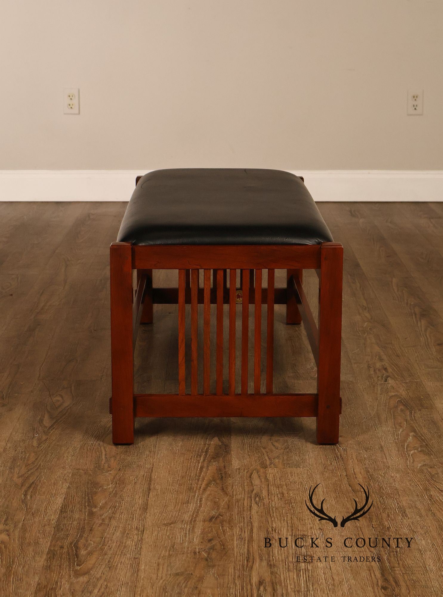 Stickley Mission Collection Leather and Cherry Spindle Bench