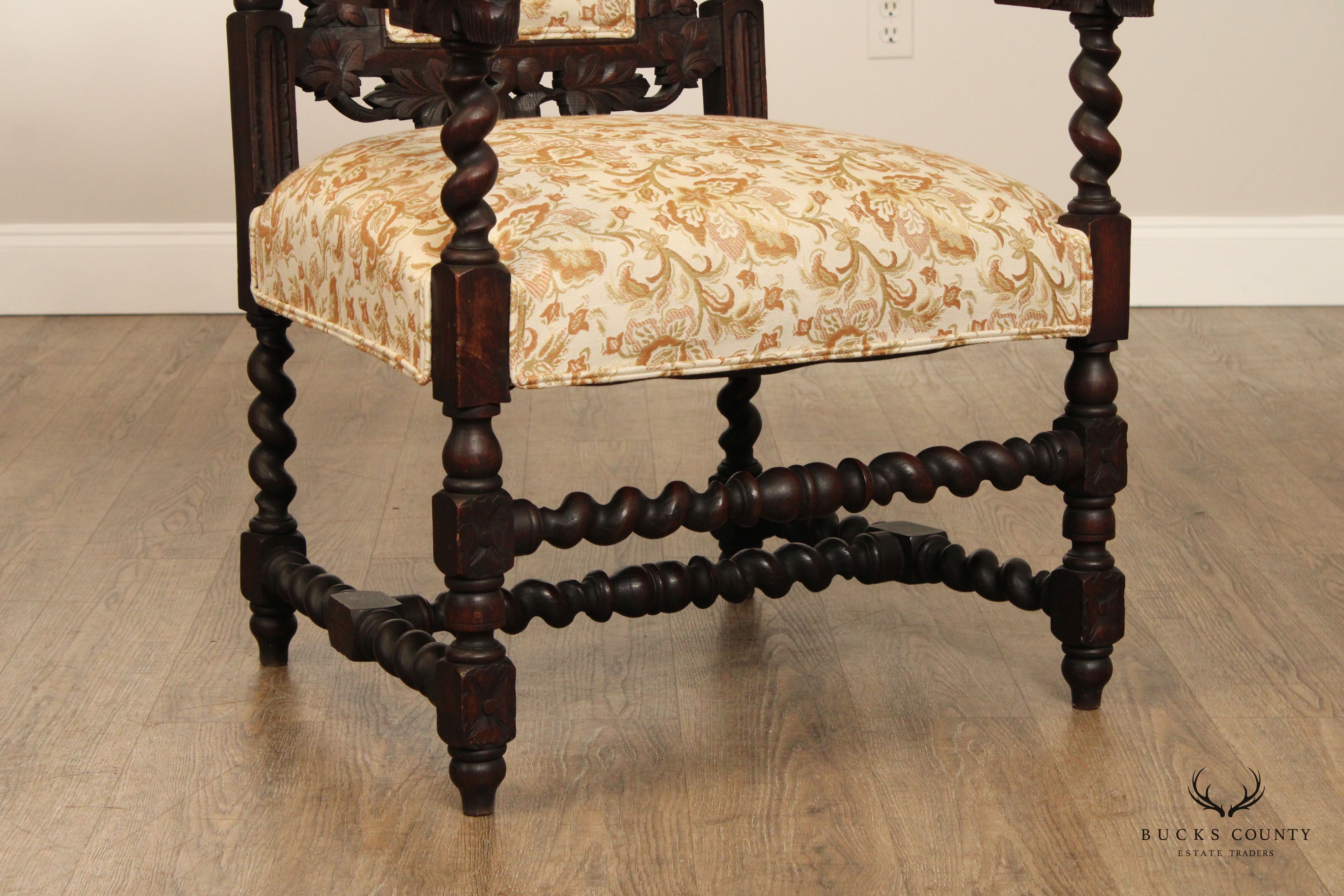 Renaissance Revival Antique Carved Oak Throne Armchair