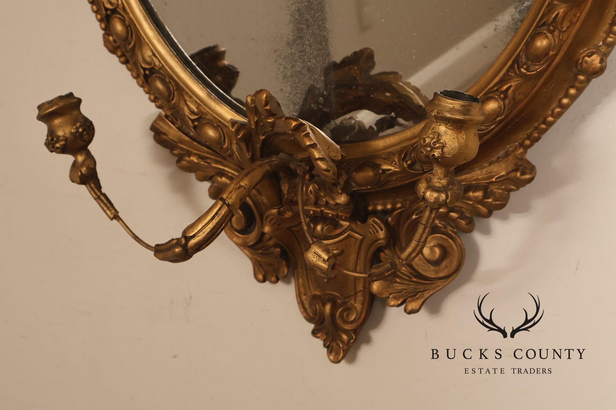 Antique French Giltwood Girandole Mirror