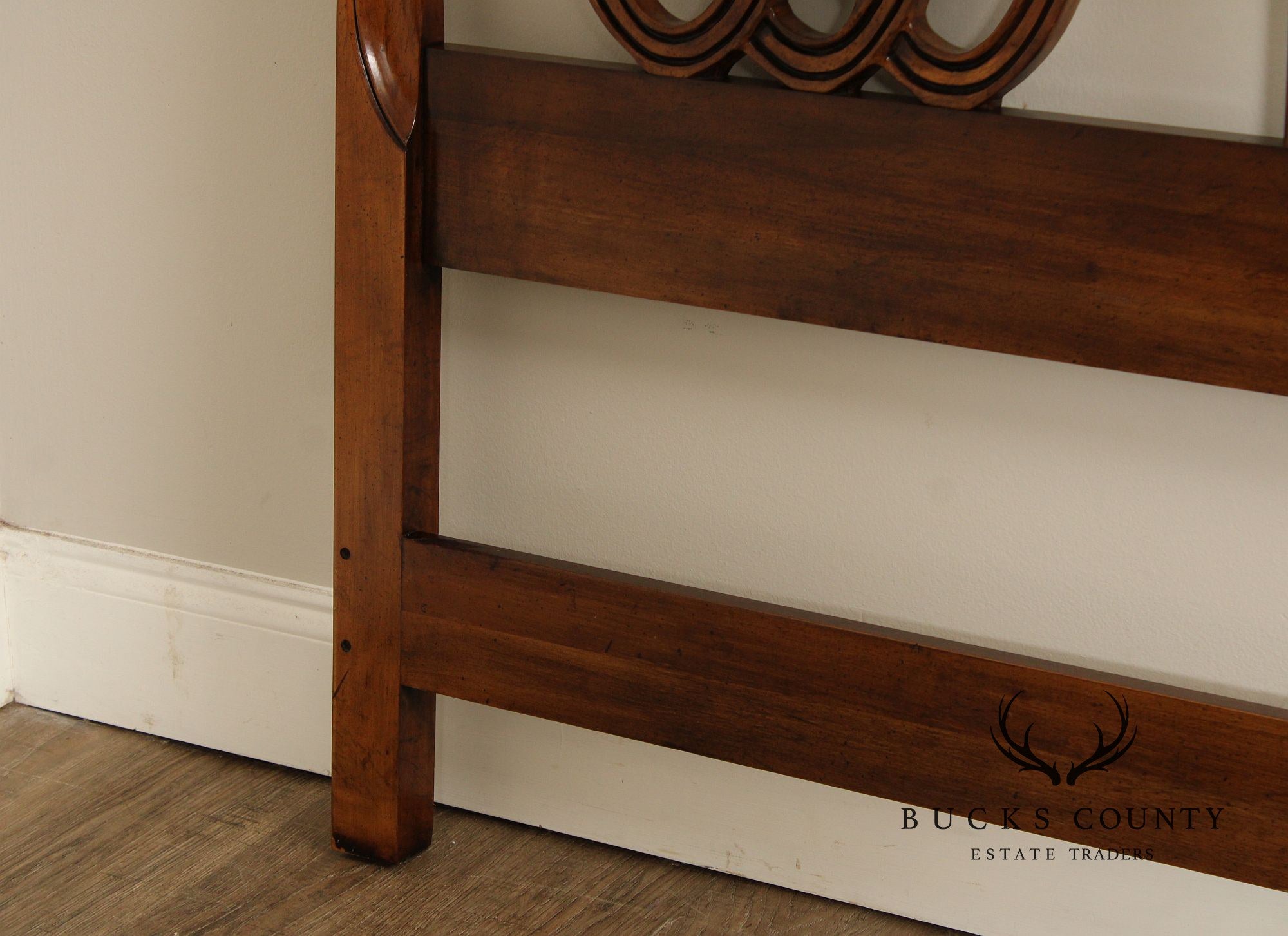 French Provincial Style Vintage Walnut King Headboard By White Furniture Co.