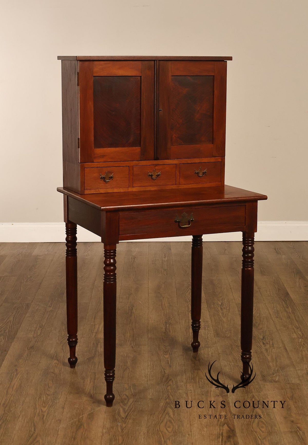 Antique Walnut Two-Part Writing Desk With Cubbyhole Organizer