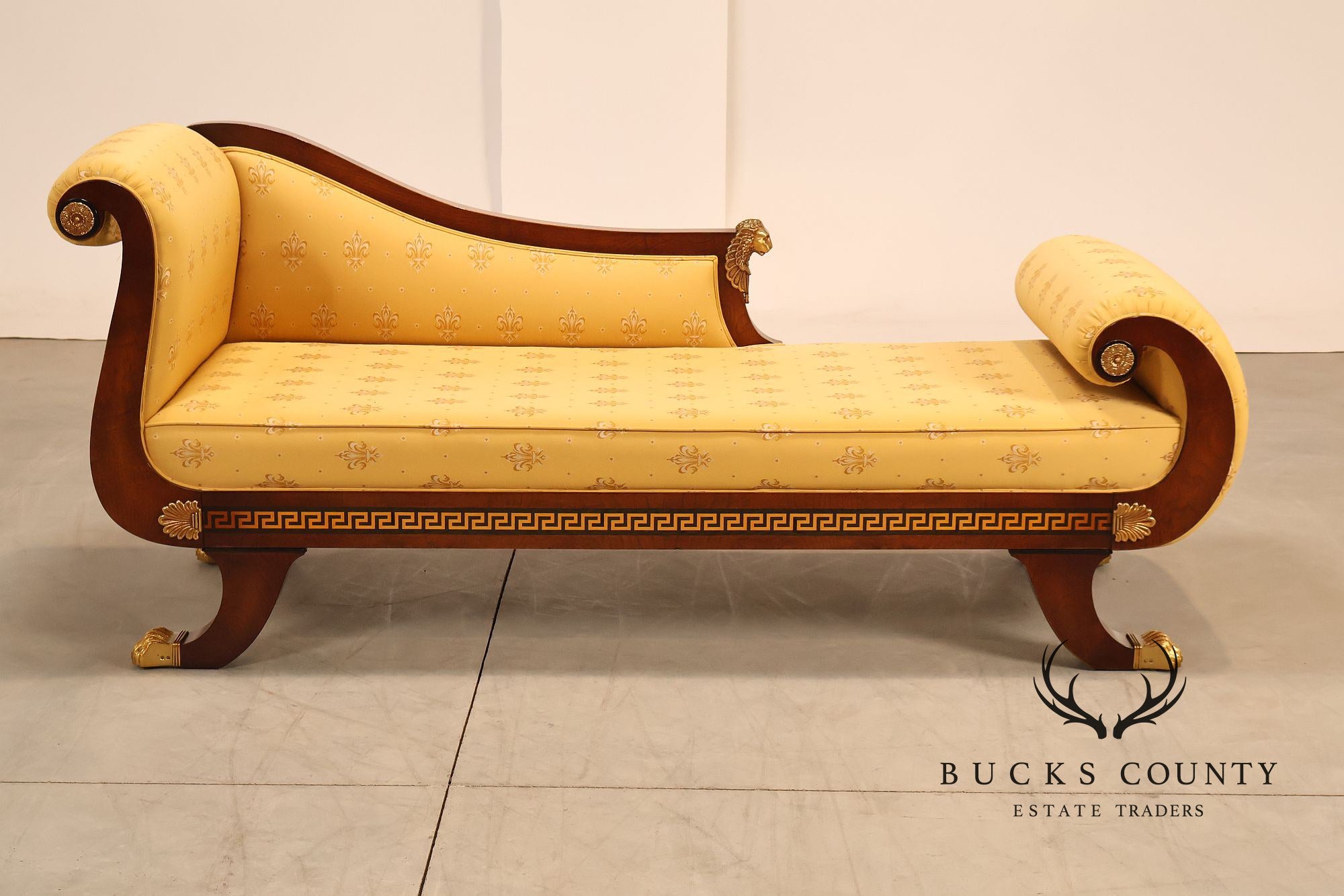Neoclassical Empire Style Mahogany Chaise Lounge With Gilt Paw Feet
