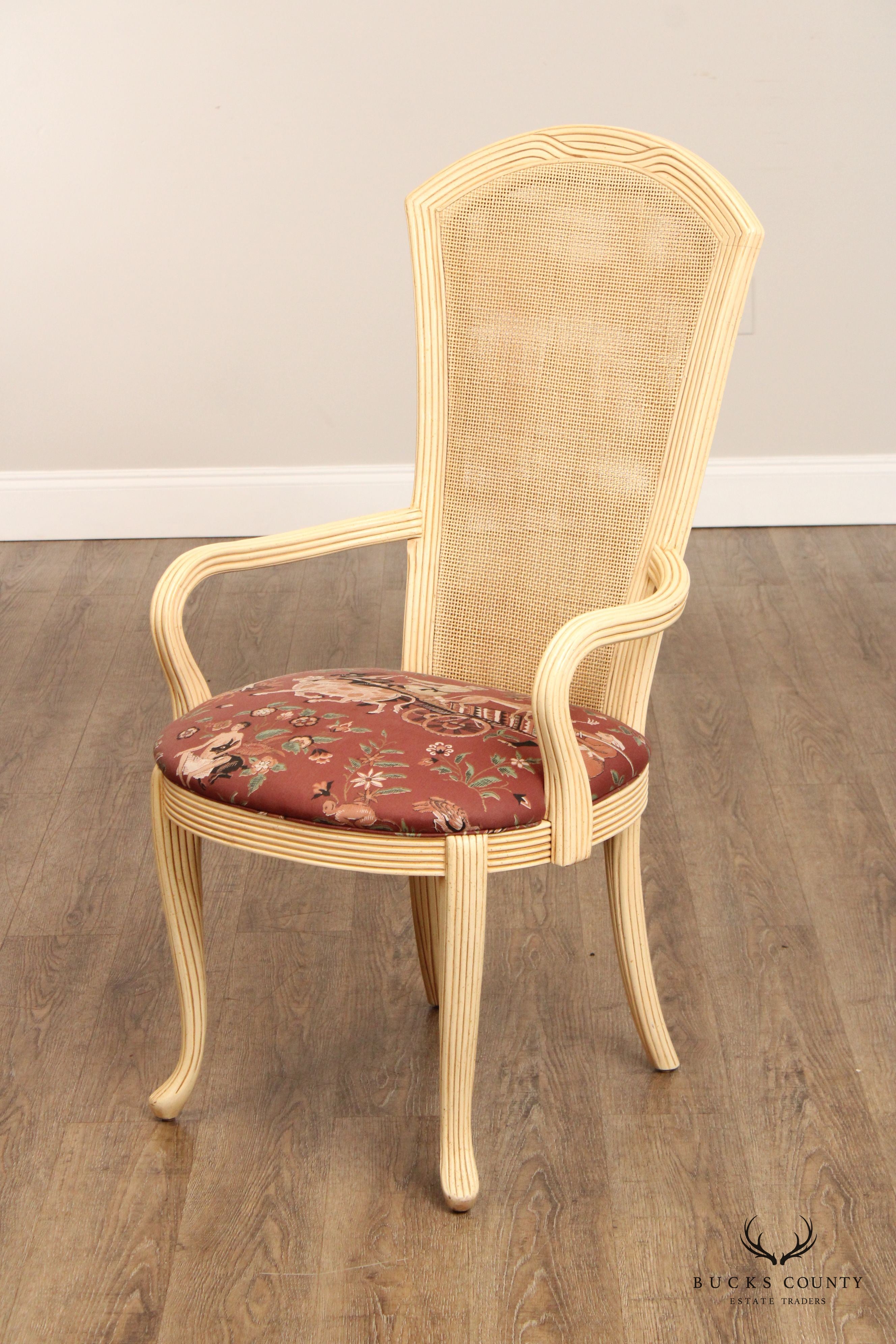 French Provincial Style Set of Six Caned Back Dining Chairs