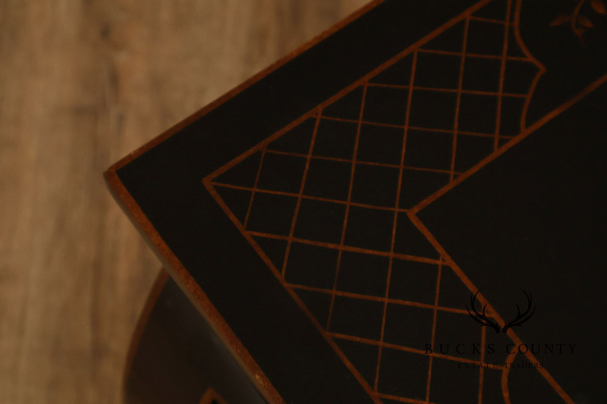 Harden Black Lacquered Chinoiserie Style Side Table With Inlay