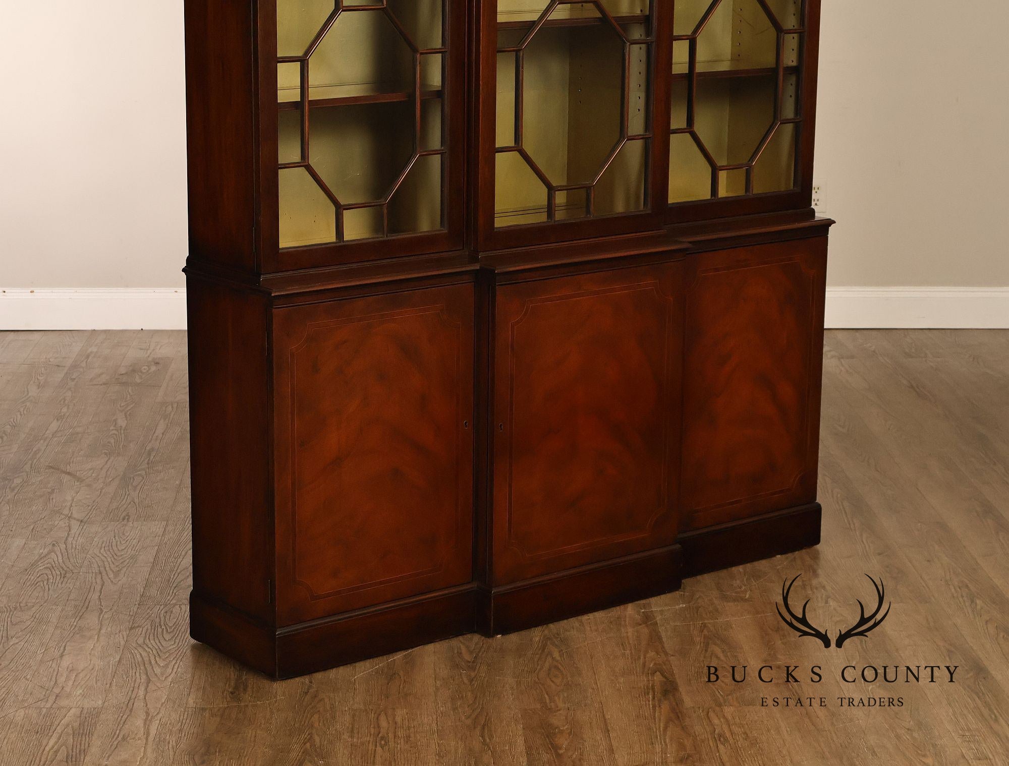 Baker Georgian Style Mahogany Breakfront Bookcase
