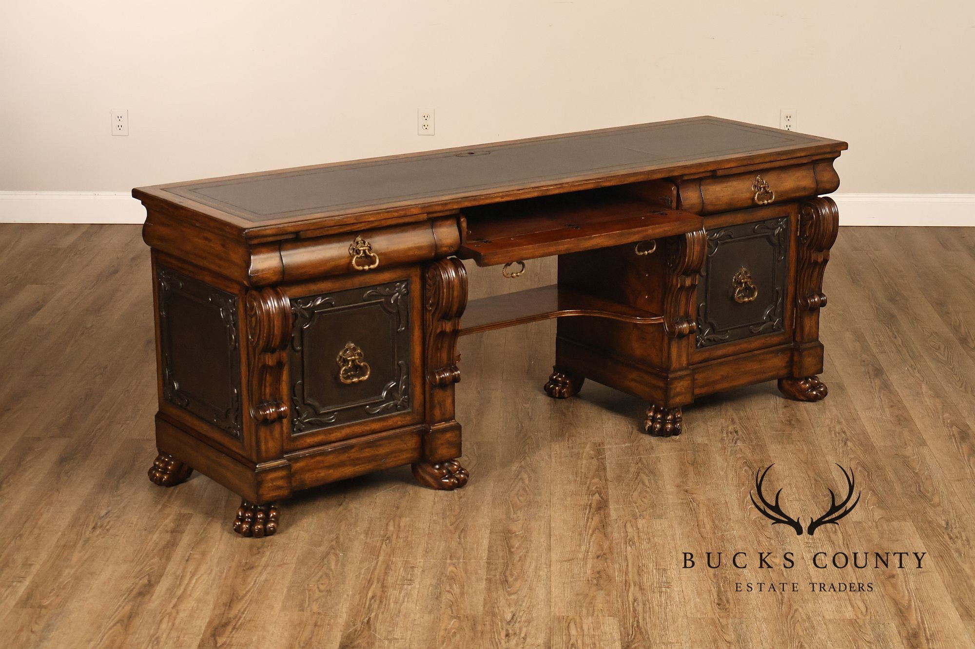 Maitland-Smith Leather Top Mahogany Executive Writing Desk