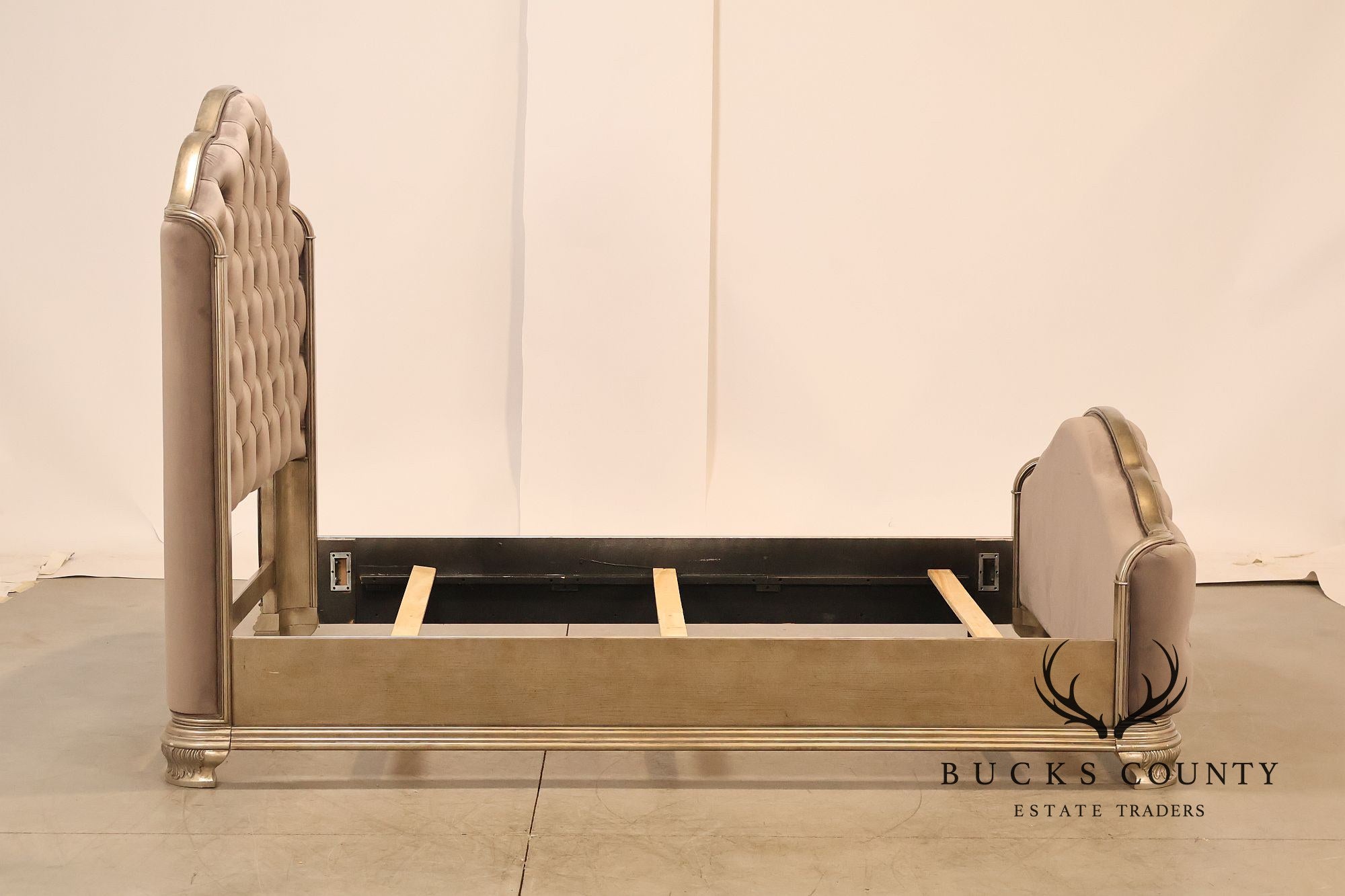 Elegant Queen Bed Featuring a Deep Tufted Upholstered Head and Footboard