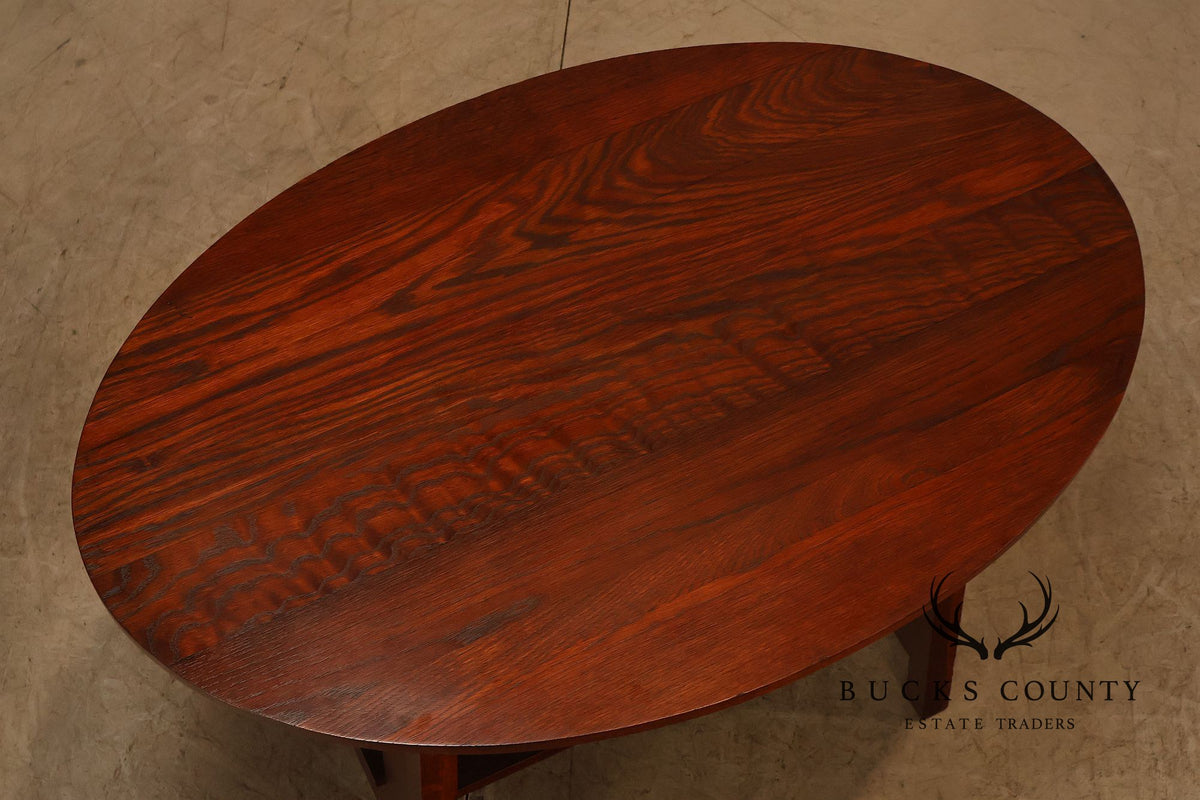 Antique Limbert Model 146 Arts And Crafts Oak Oval Table With Ash Top