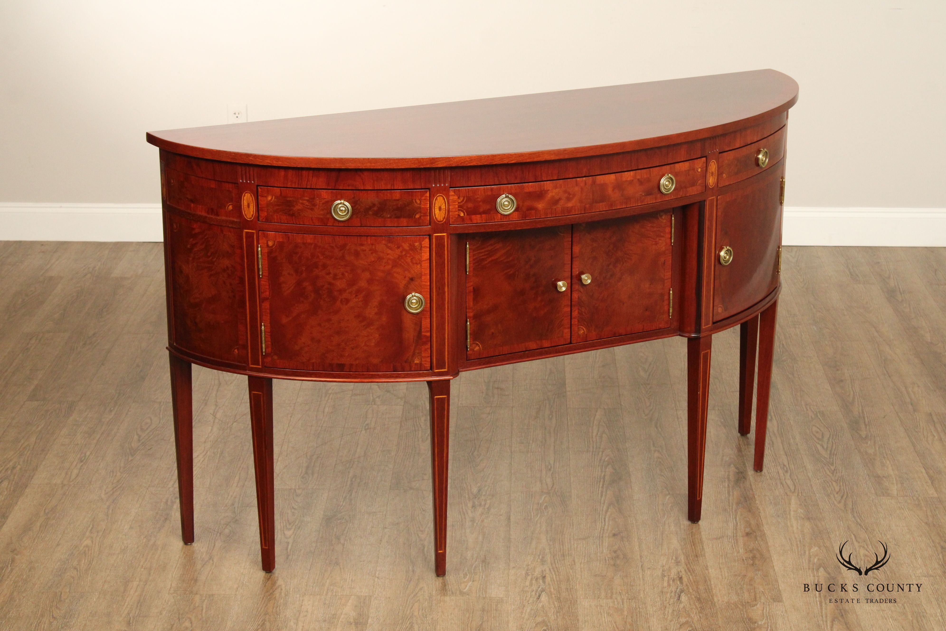 Hepplewhite Style Banded Mahogany Demilune Sideboard