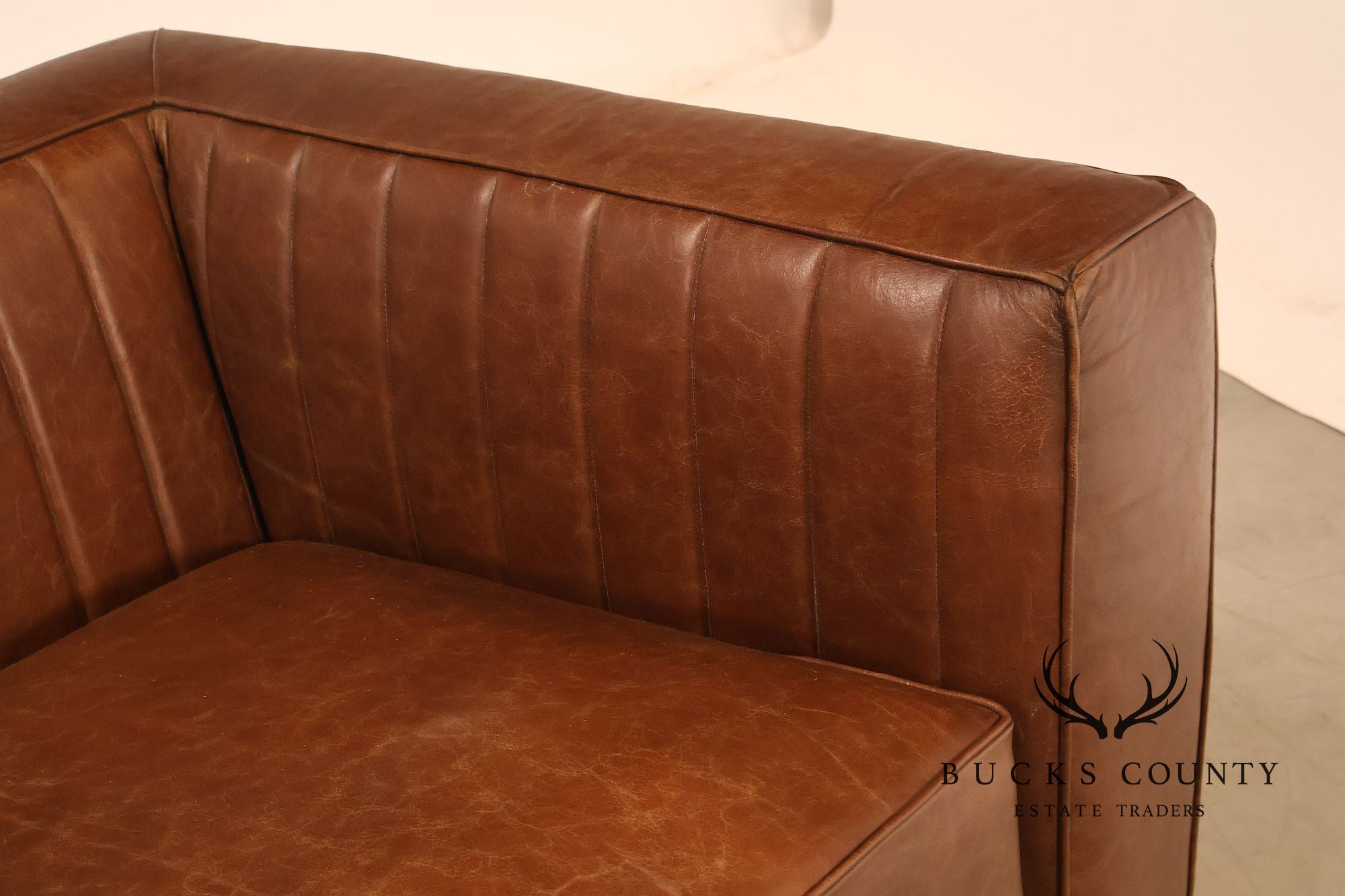 Art Deco Style Brown Leather Sofa