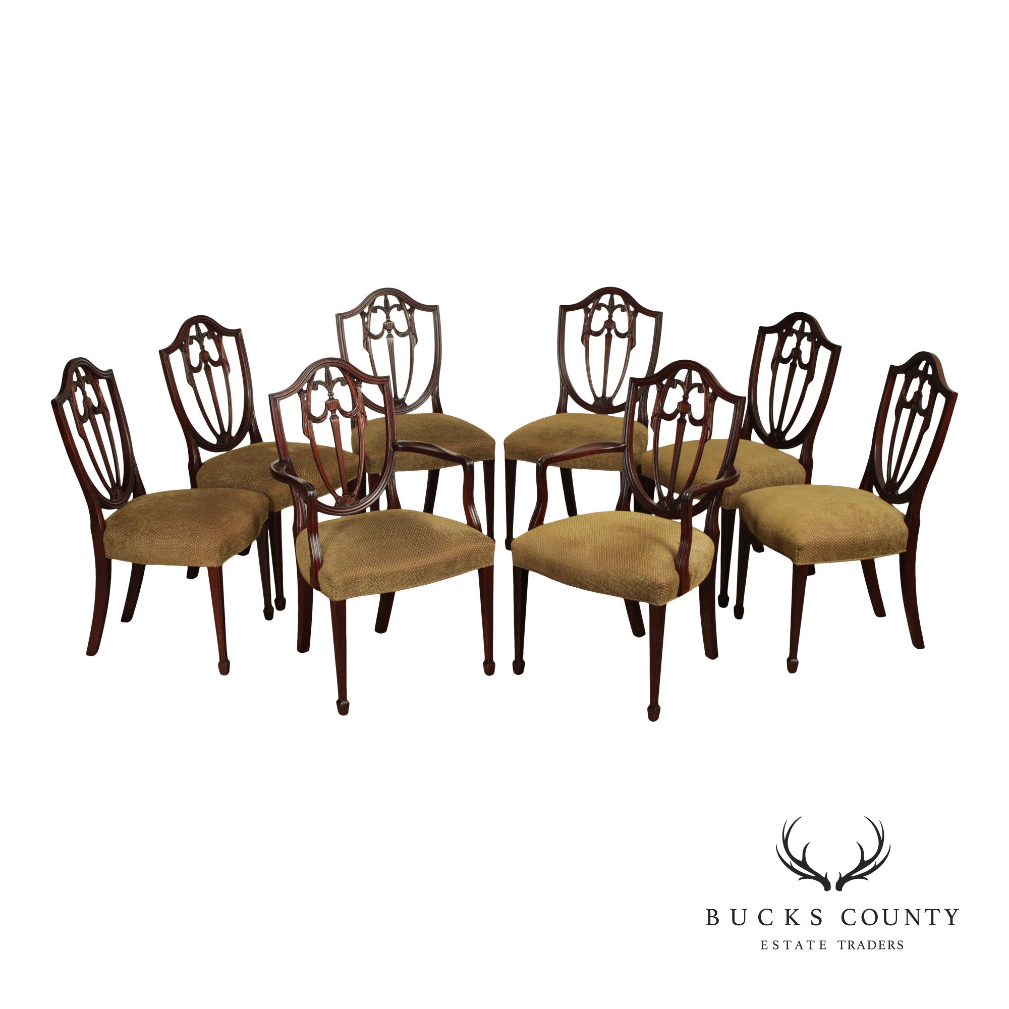 Kindel Hepplewhite Set Of 8 Mahogany Shield Back Dining Chairs