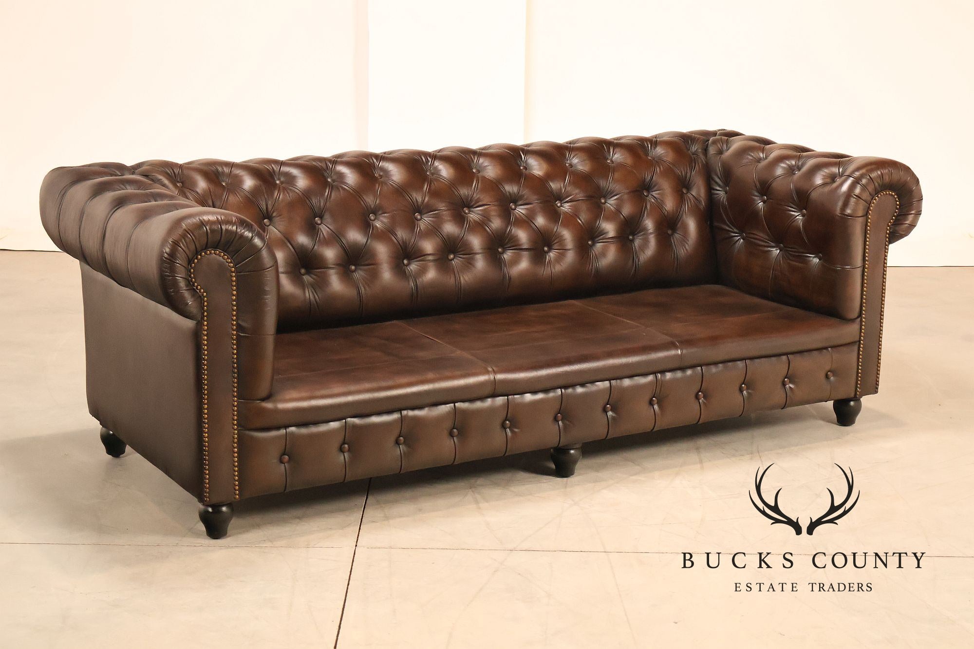 Chesterfield Style 7 Foot Espresso Brown Tufted Leather Sofa