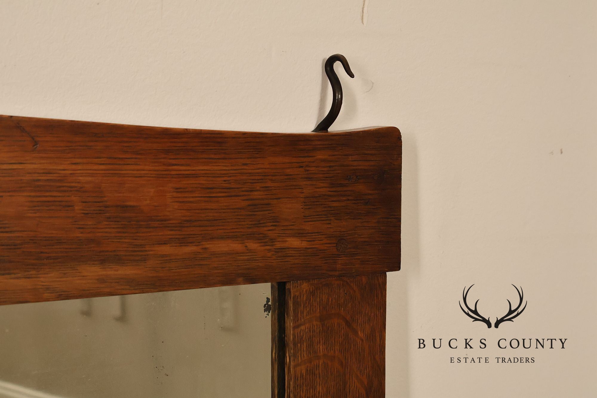 Gustav Stickley Antique Mission Oak Wall Mirror With Coat Hooks #66