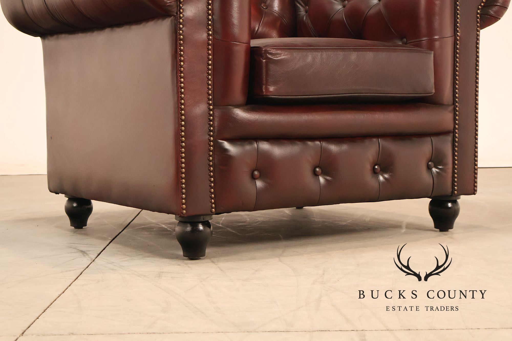 Chesterfield Style Pair of Oxford Red Leather Club Chairs