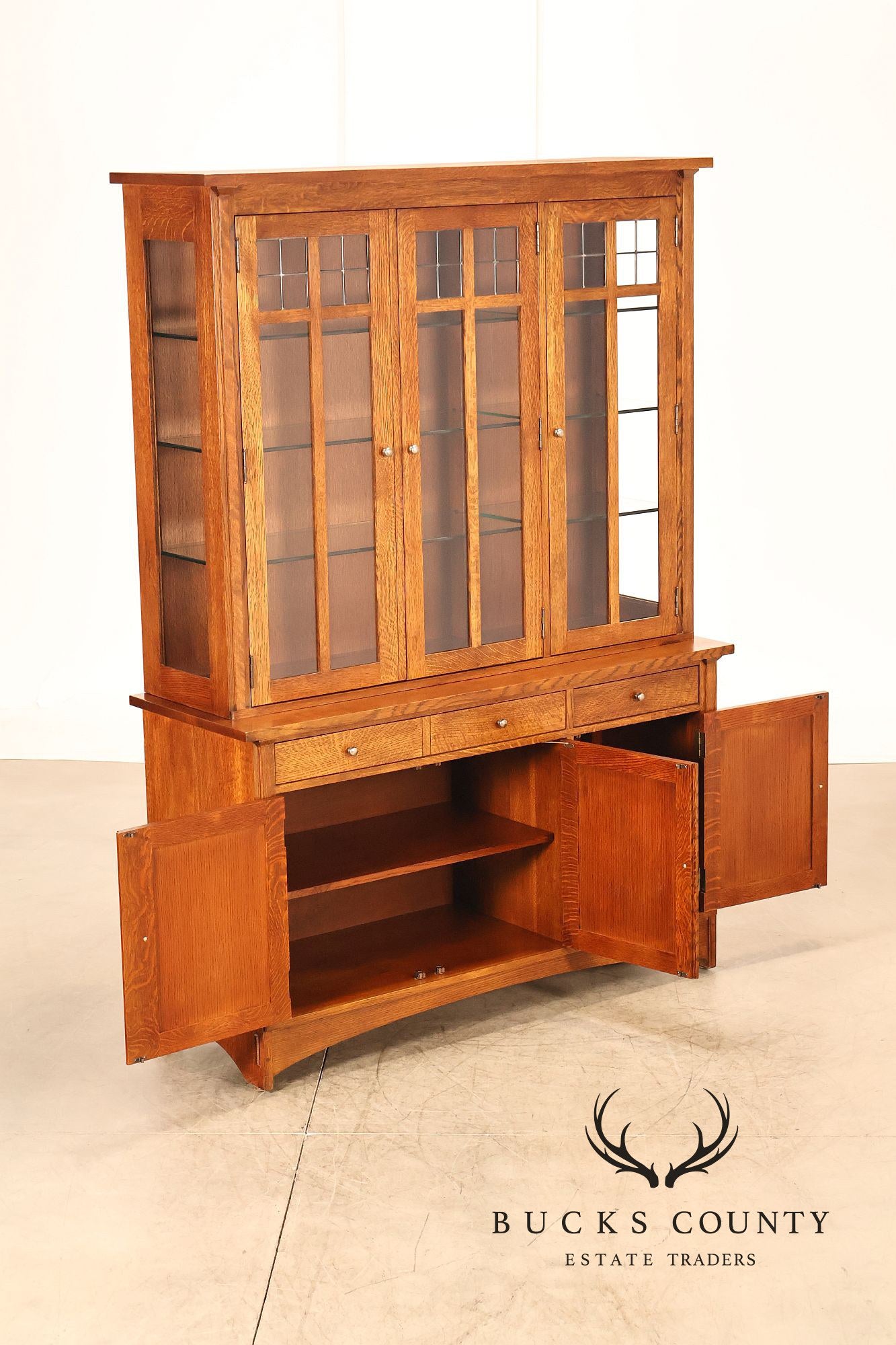 Stickley Mission Collection Oak Harvey Ellis Inlaid China Cabinet