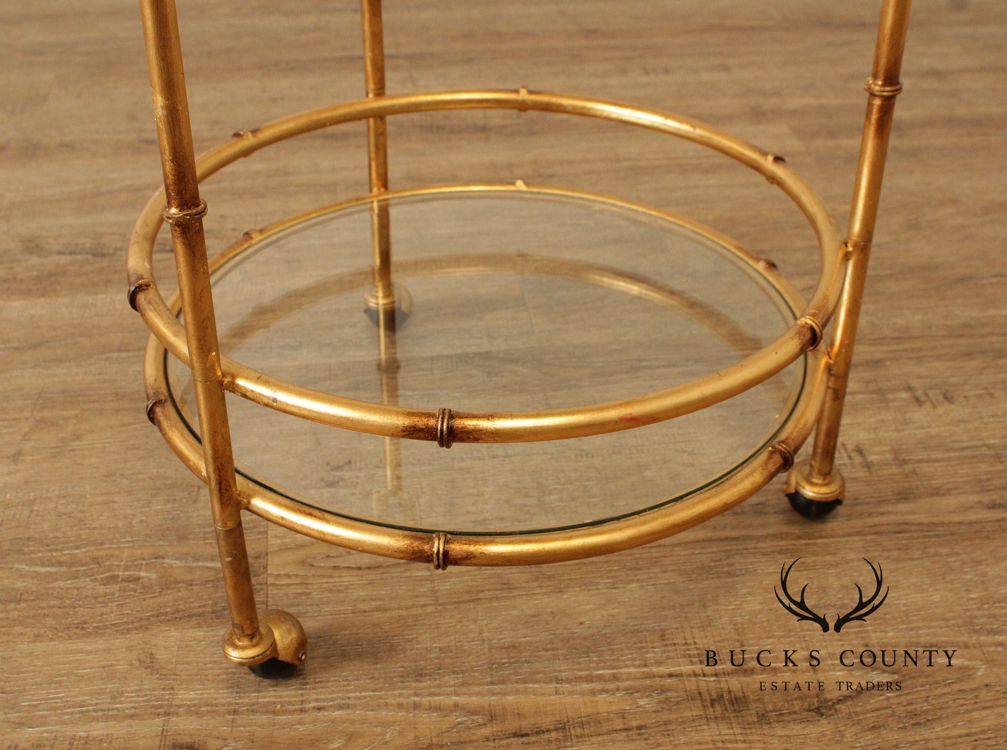 Hollywood Regency Style Gilt Metal Two-Tier Rolling Bar Cart