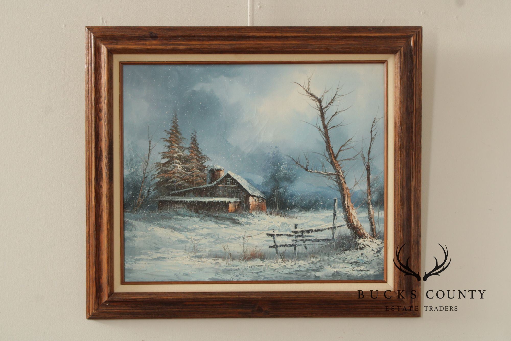 Rozario Winter Landscape Oil Painting, Barn in Snow