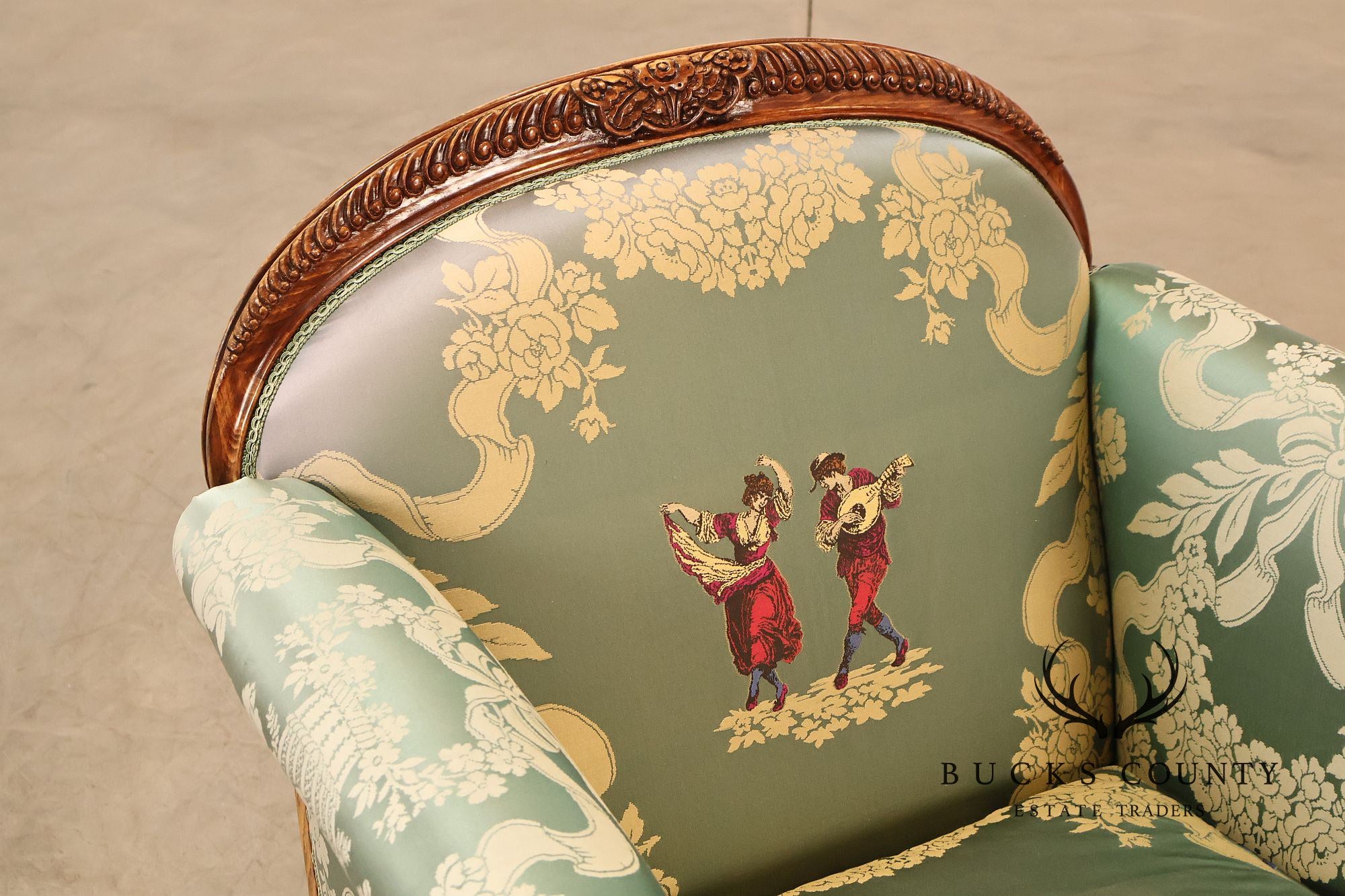 Colombo Mobili Louis XVI Style Pair Of Upholstered Bergeres Armchairs