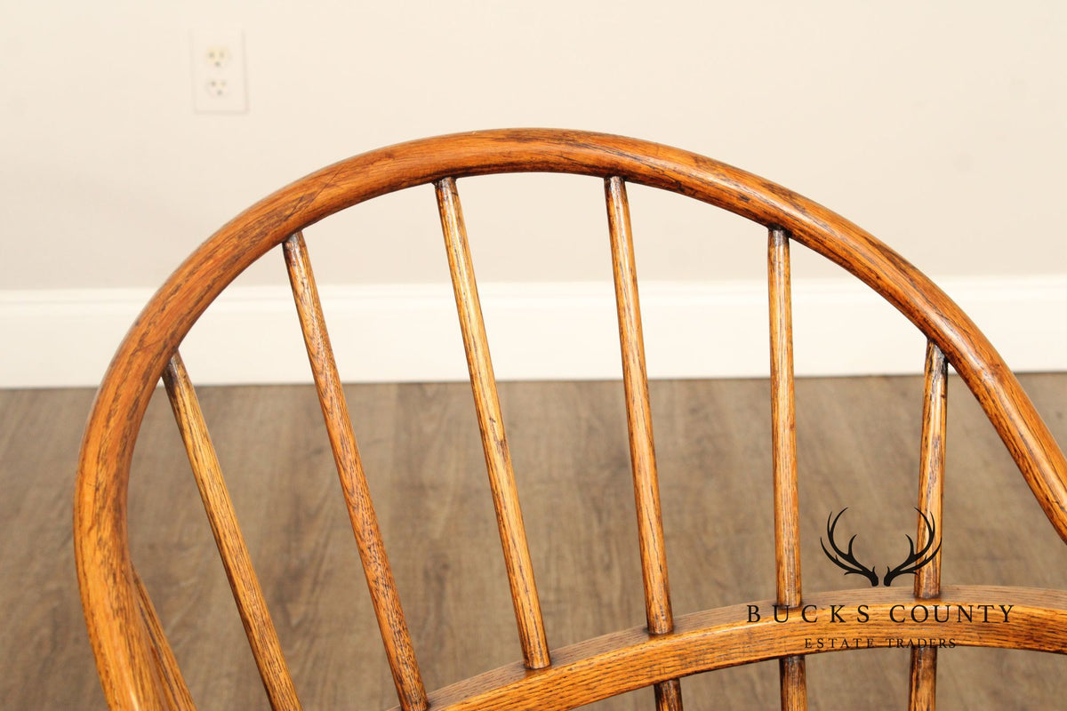 Antique Windsor Bow Back Set Of 4 Oak Dining Armchairs