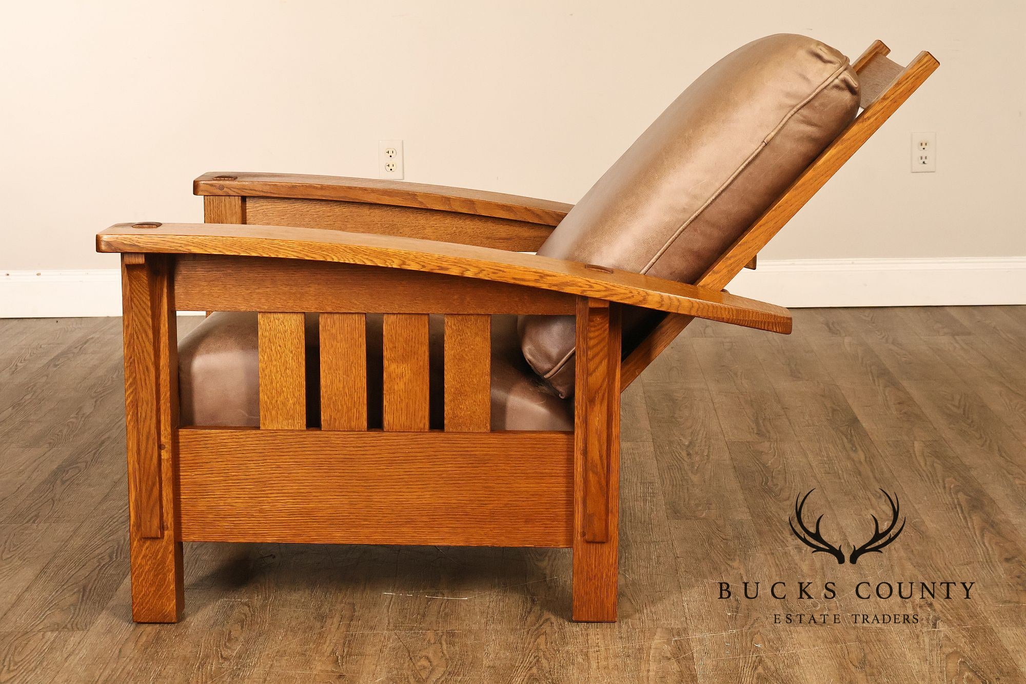 Stickley Mission Collection Oak And Leather Morris Chair With Ottoman