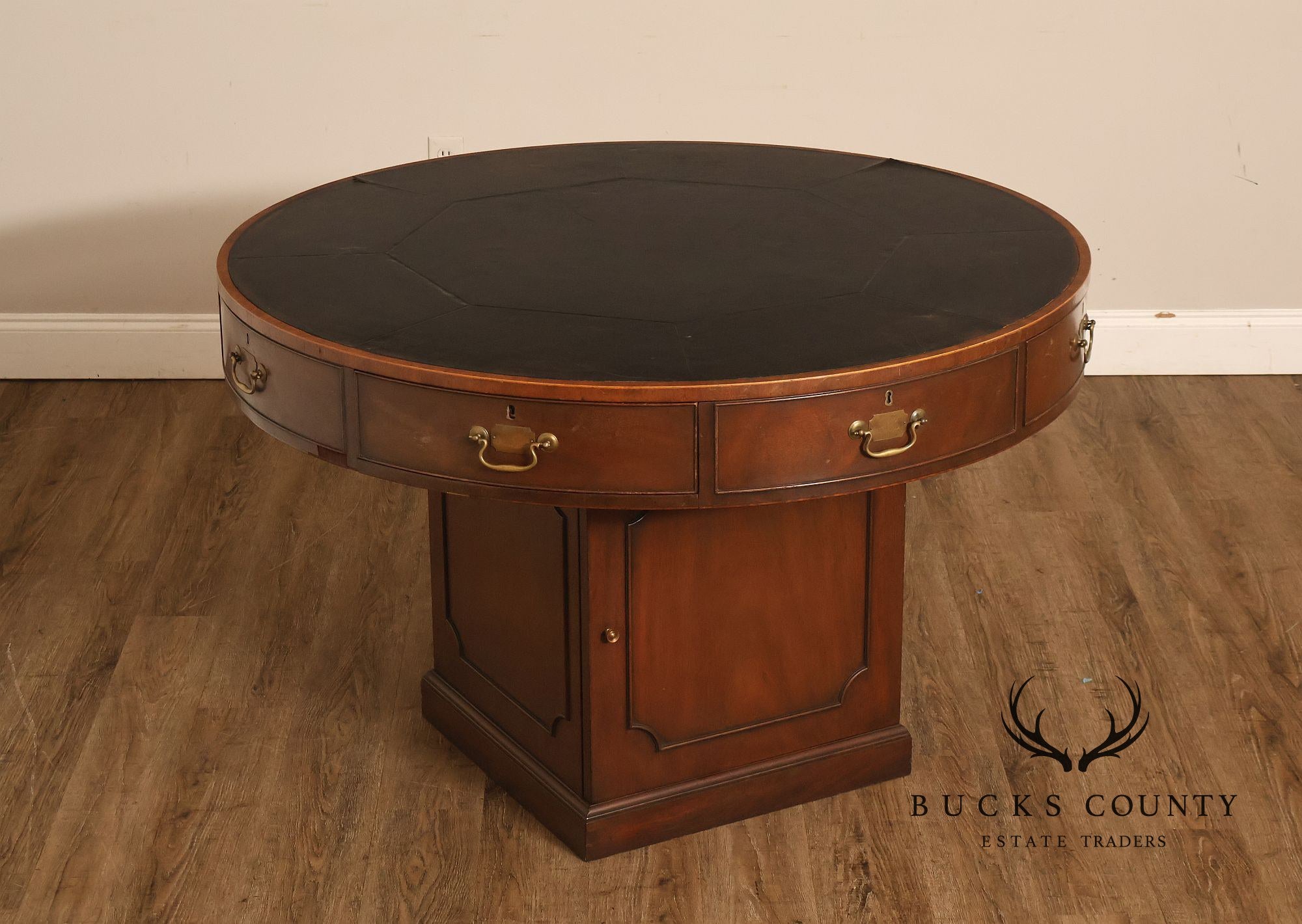 Kittinger Leather Top Round Rent Table With Drawers T295