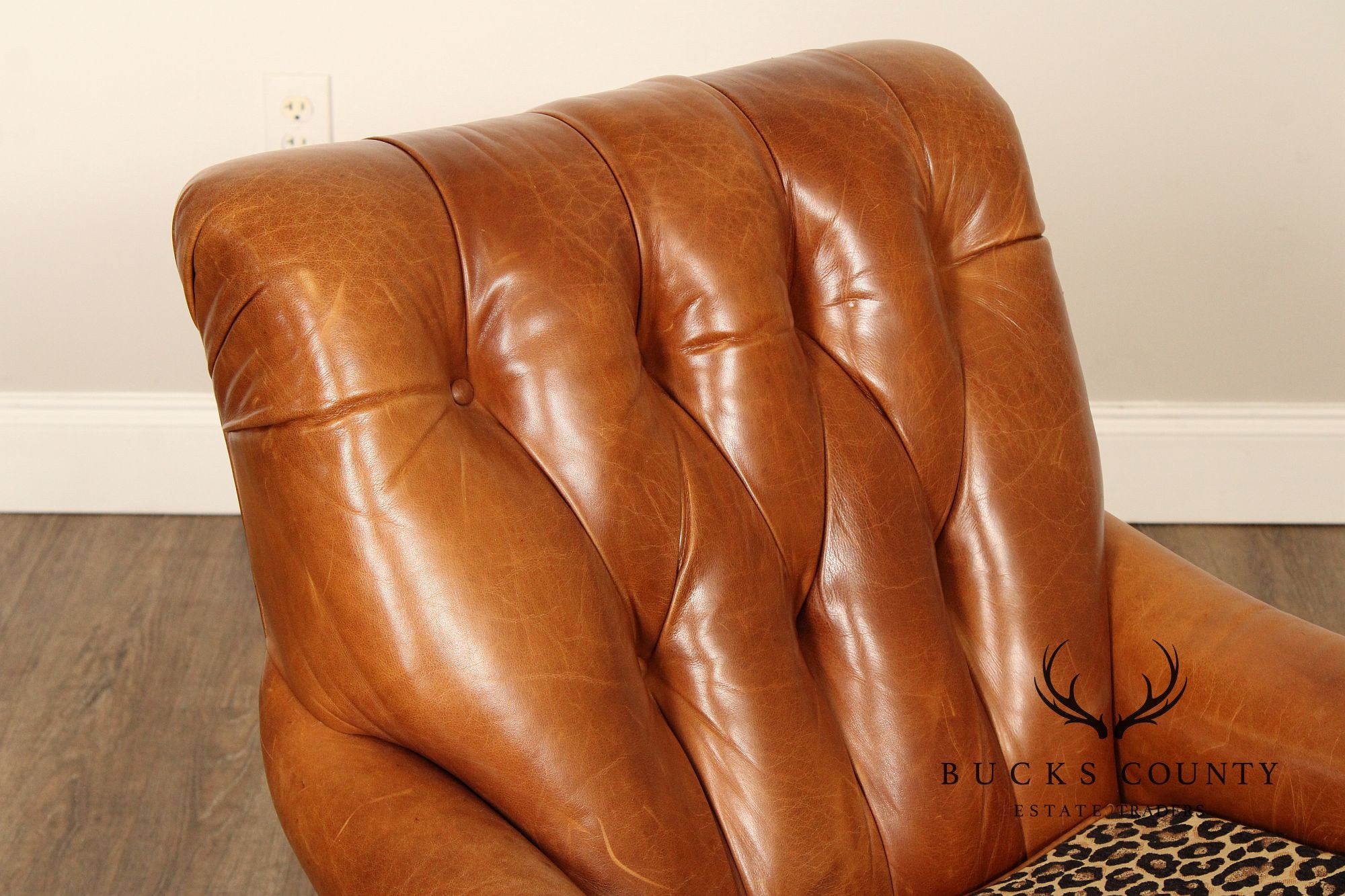 Hancock & Moore Cognac Leather Chesterfield Armchair and Ottoman