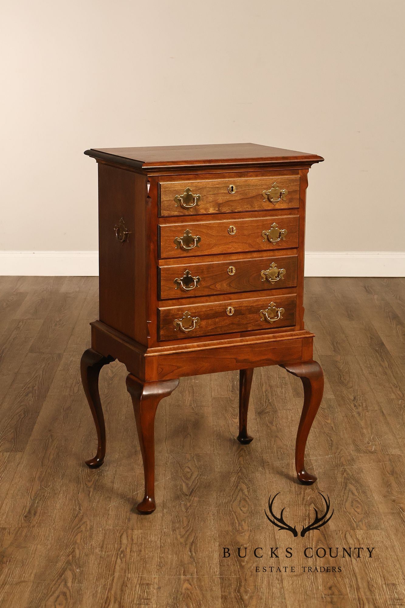 Custom Crafted Queen Anne Style Cherry Silver Chest On Frame