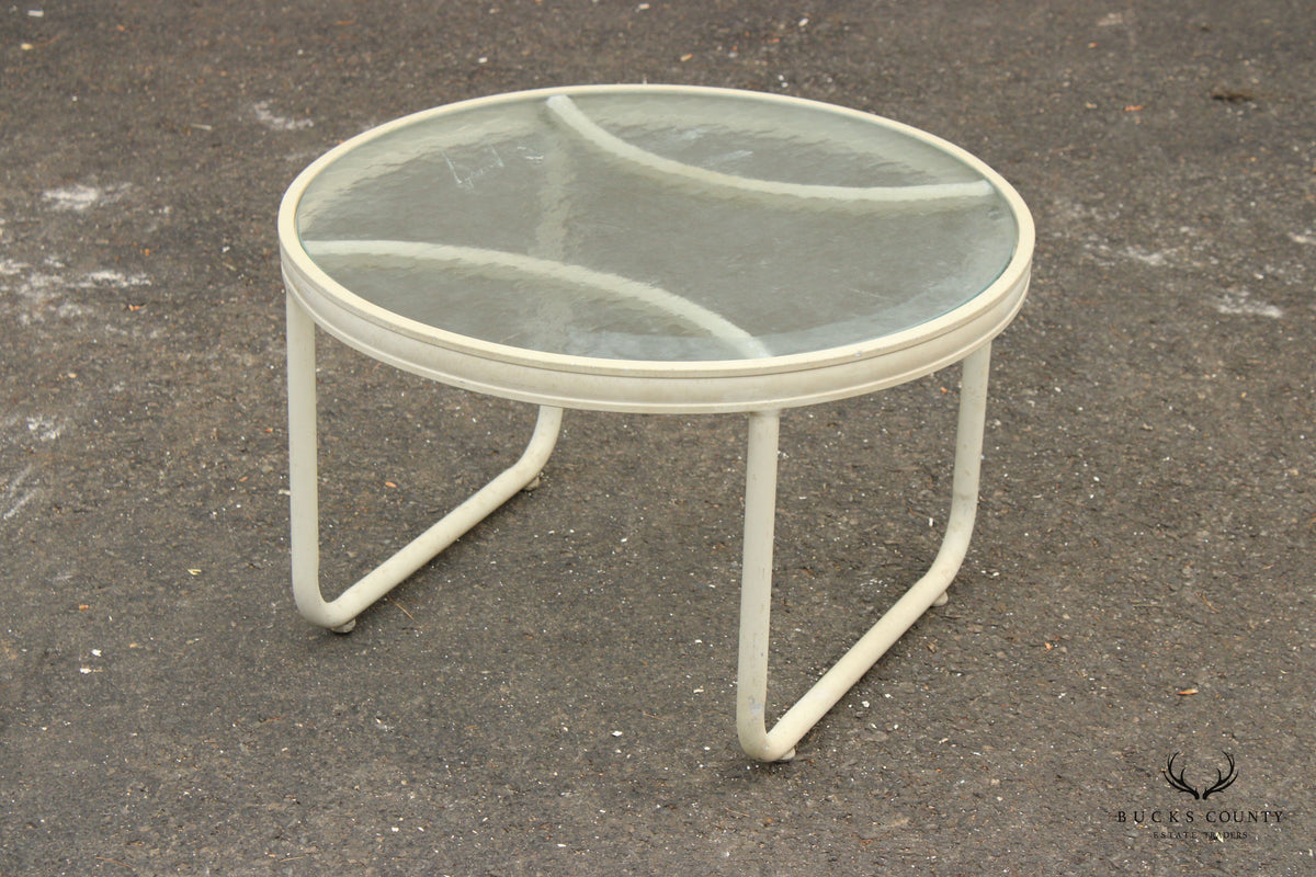 Vintage Aluminum and Glass Round Outdoor Patio Table