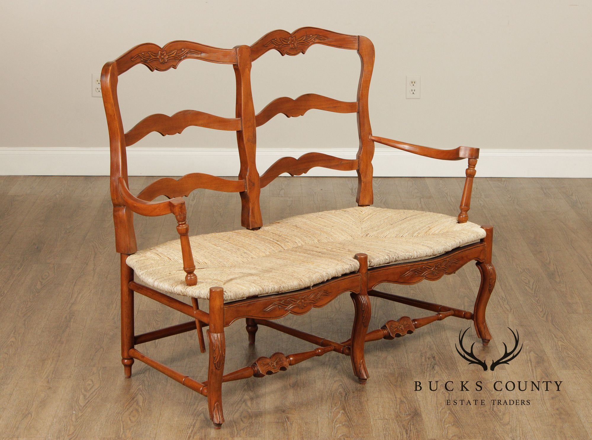 French Country Style Vintage Rush Seat Settee