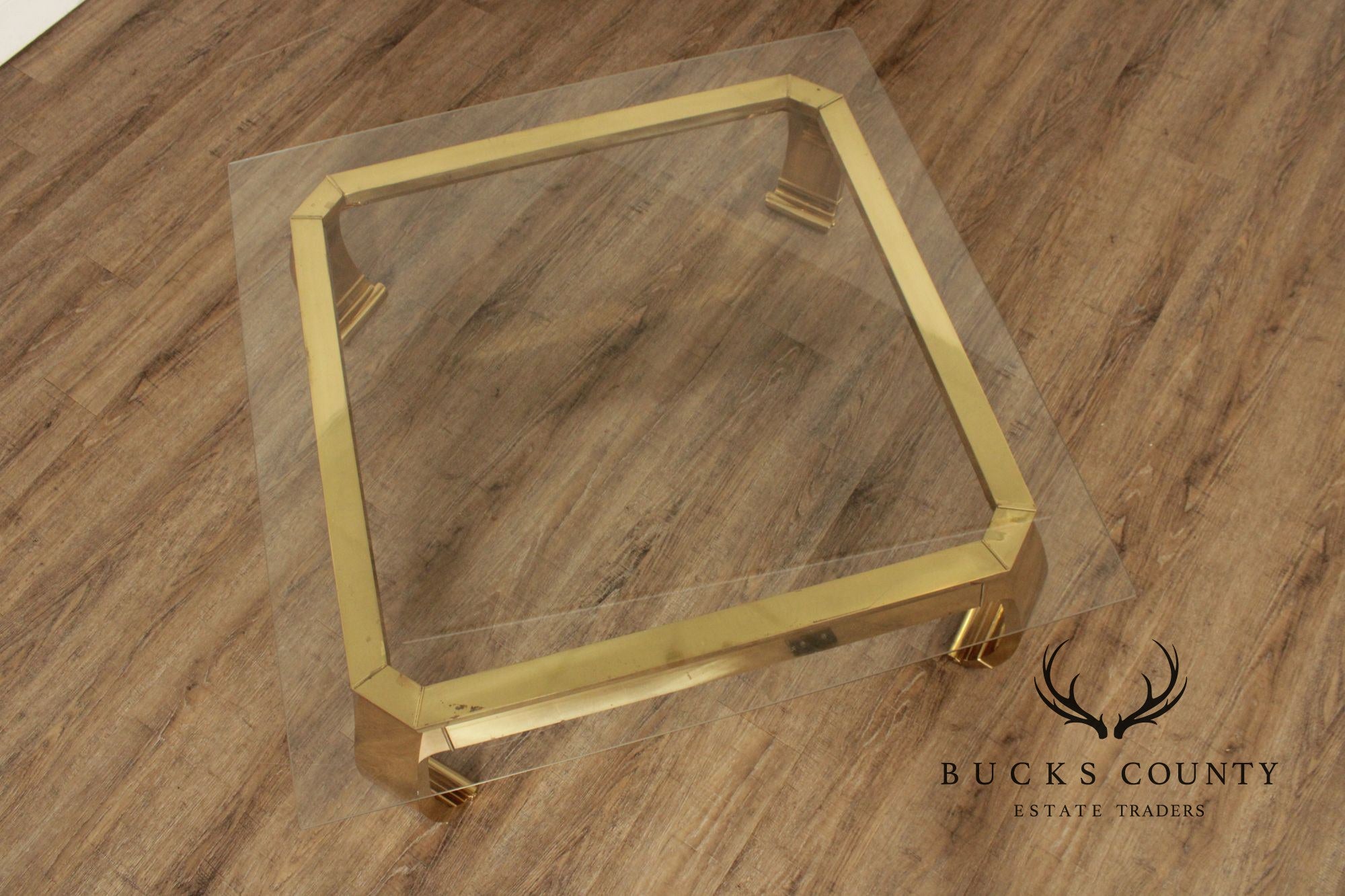 Mastercraft Attributed Hollywood Regency Asian Inspired Brass and Glass Coffee Table