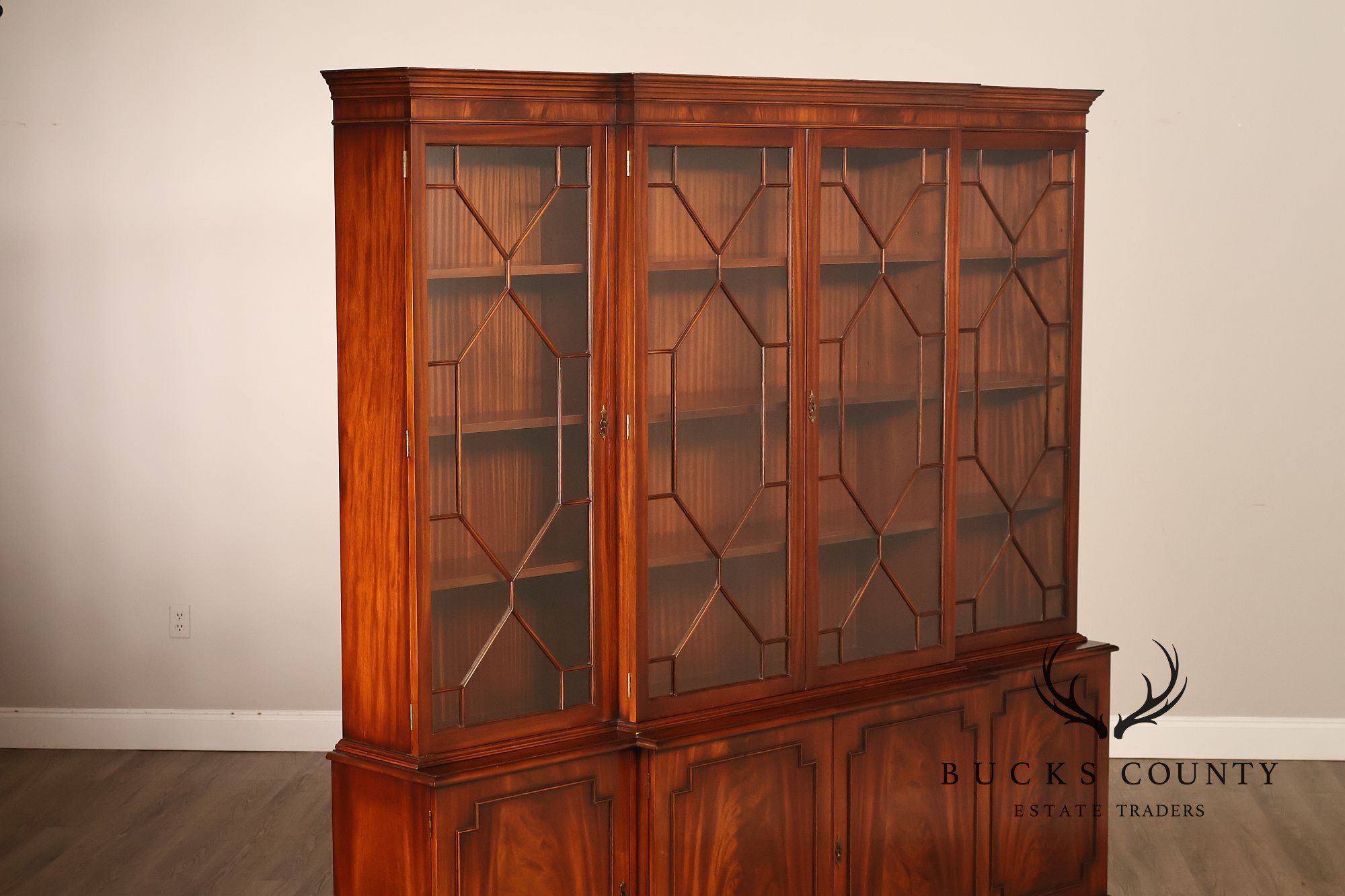 Georgian Style English Mahogany Four Door Bookcase Breakfront
