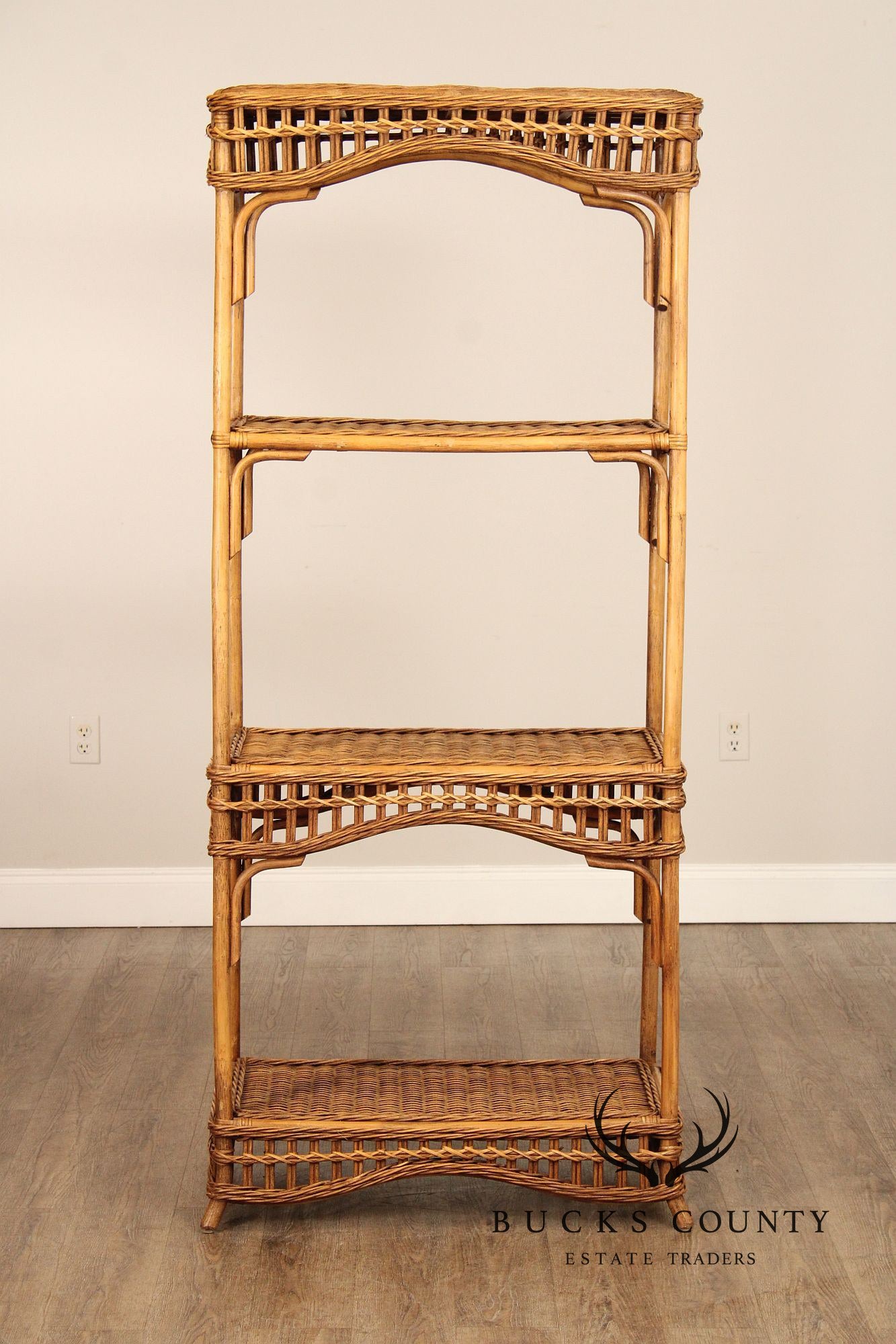 Vintage Bamboo and Wicker Etagere