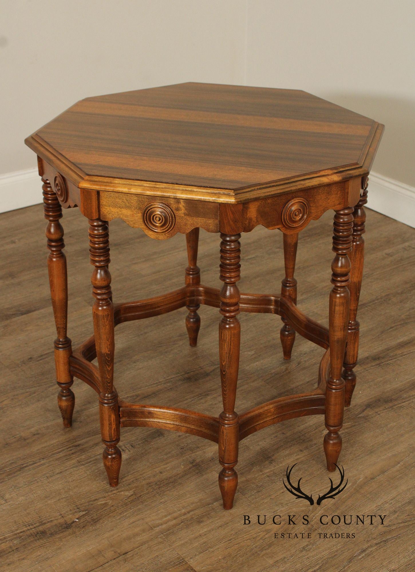 1920's Vintage Walnut Octagonal Side Table