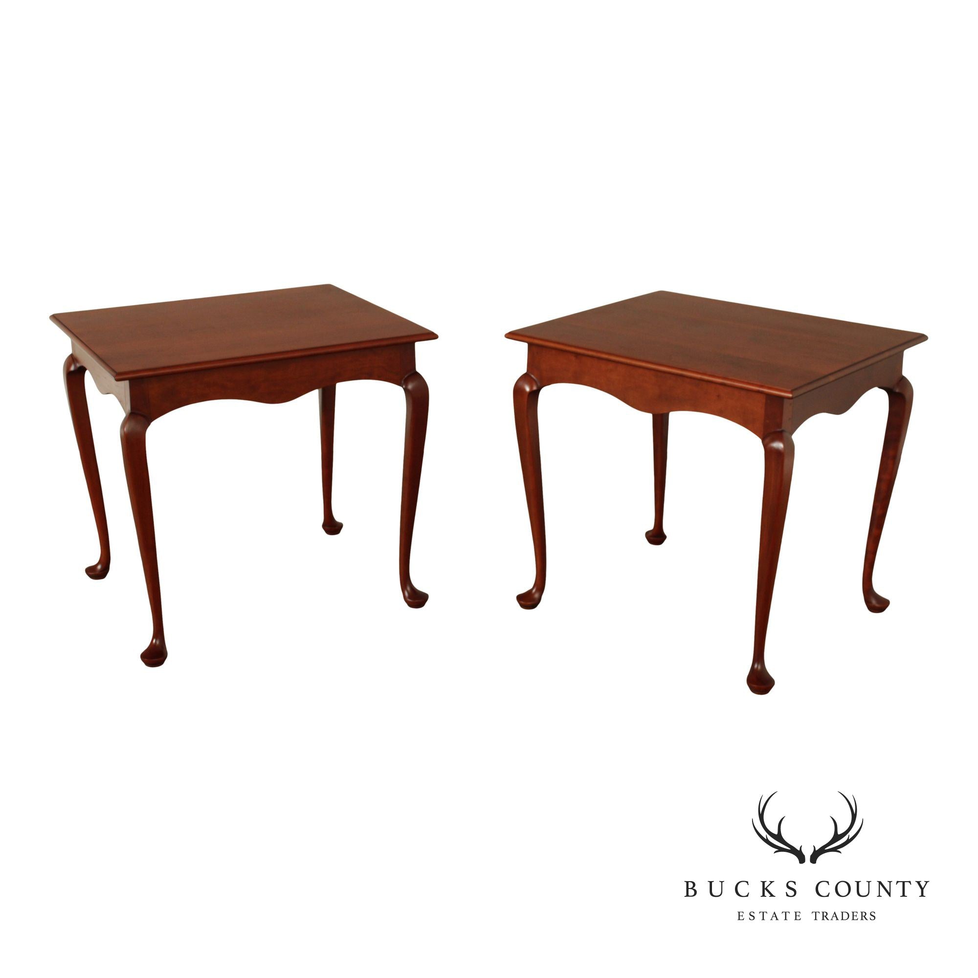 Queen Anne Style Bench Made Pair of Cherry End Tables