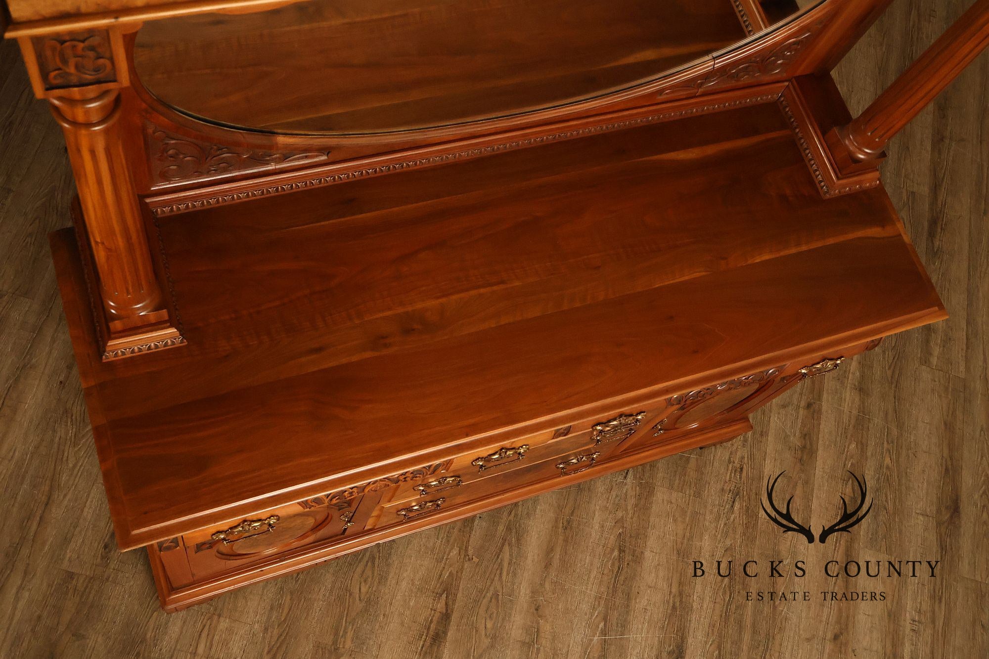 Antique Mirrored Burl Walnut Buffet Sideboard