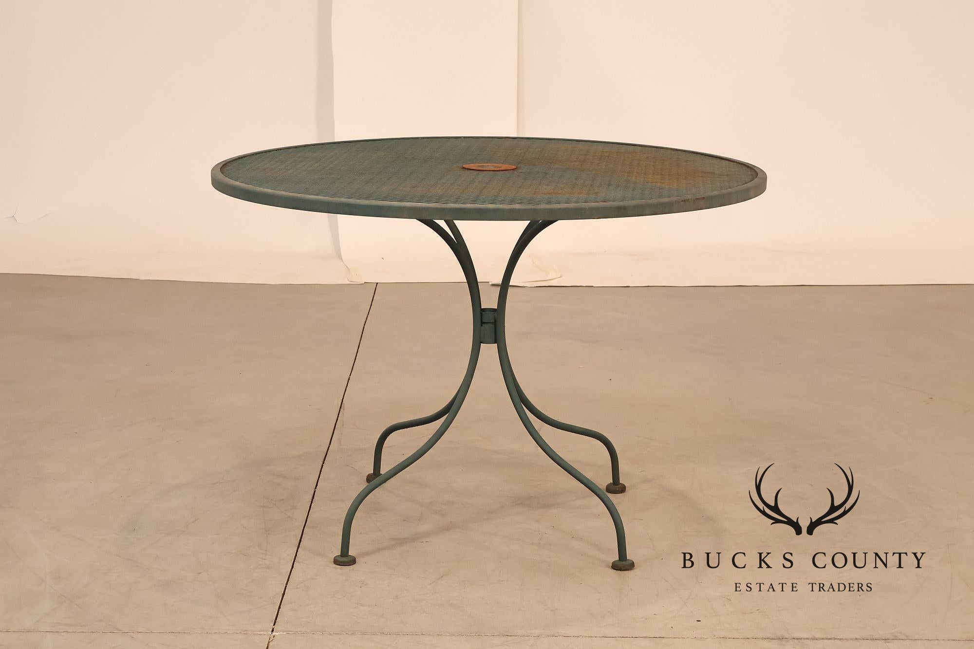 Vintage Wrought Iron Round Patio Table And Four Chairs Set