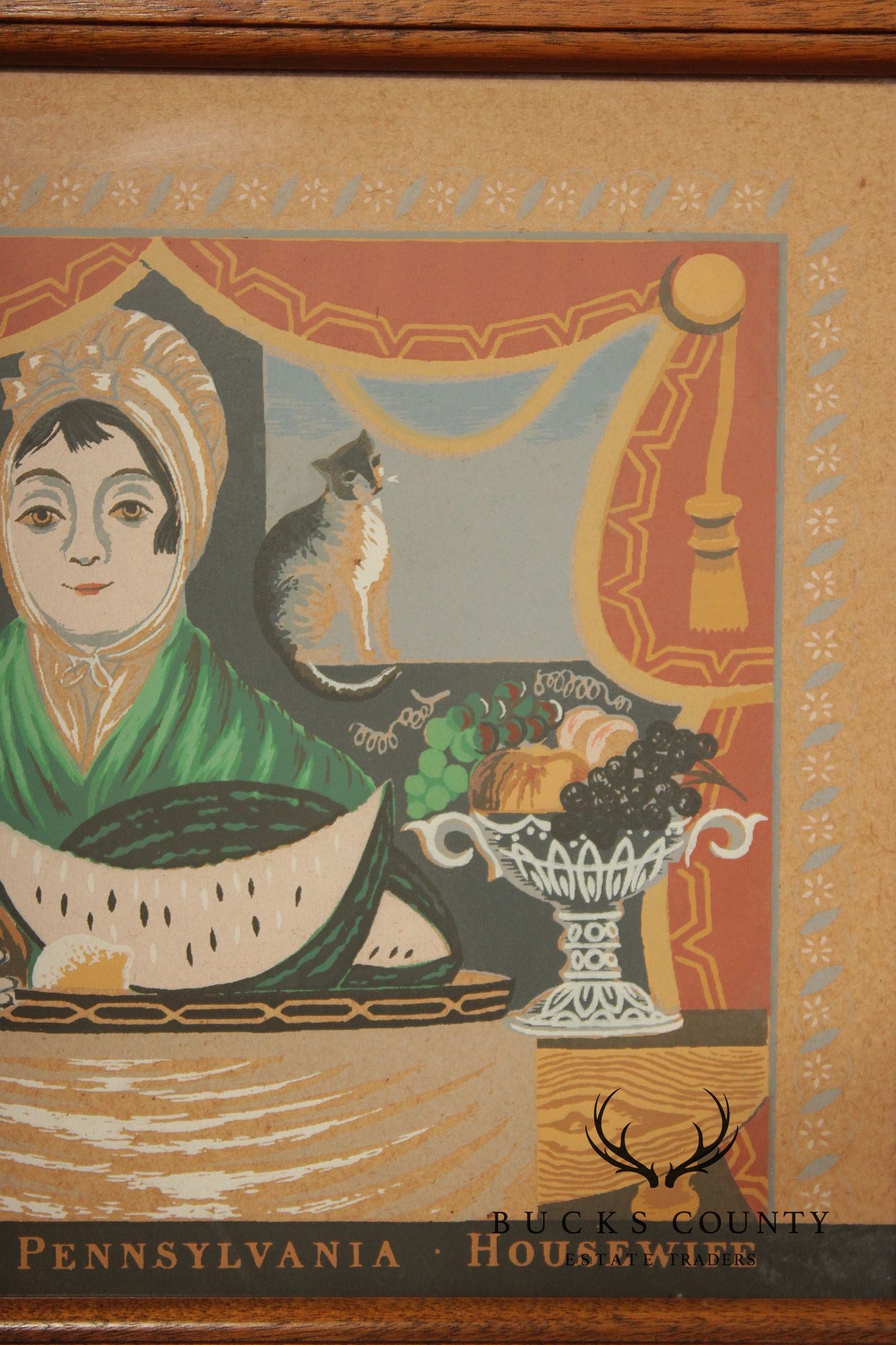 Folk Art Style Set of Four Bucks County Framed Prints