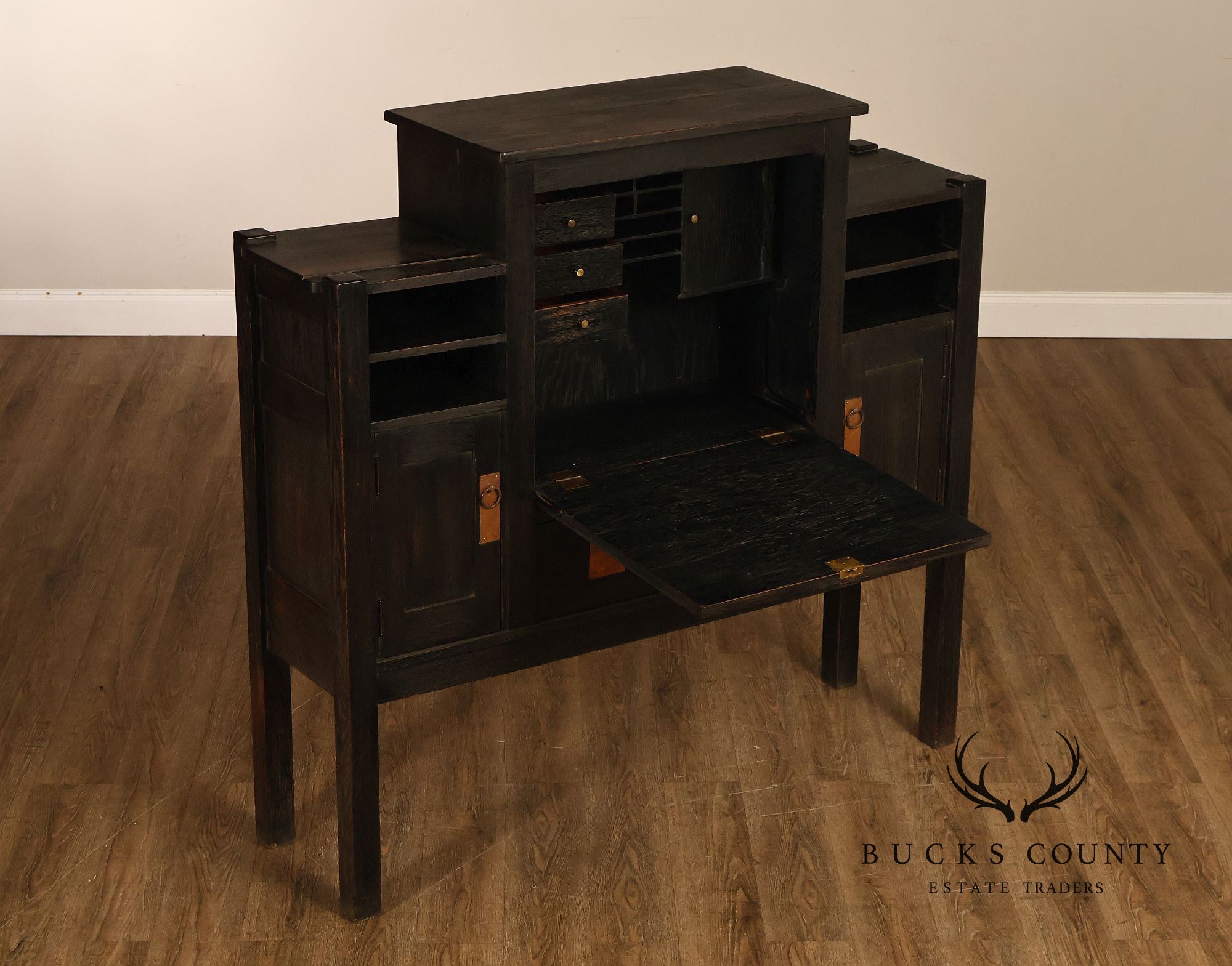 Antique Stickley Brothers Model 6508 Arts And Crafts Oak House Desk With Copper Trimmings
