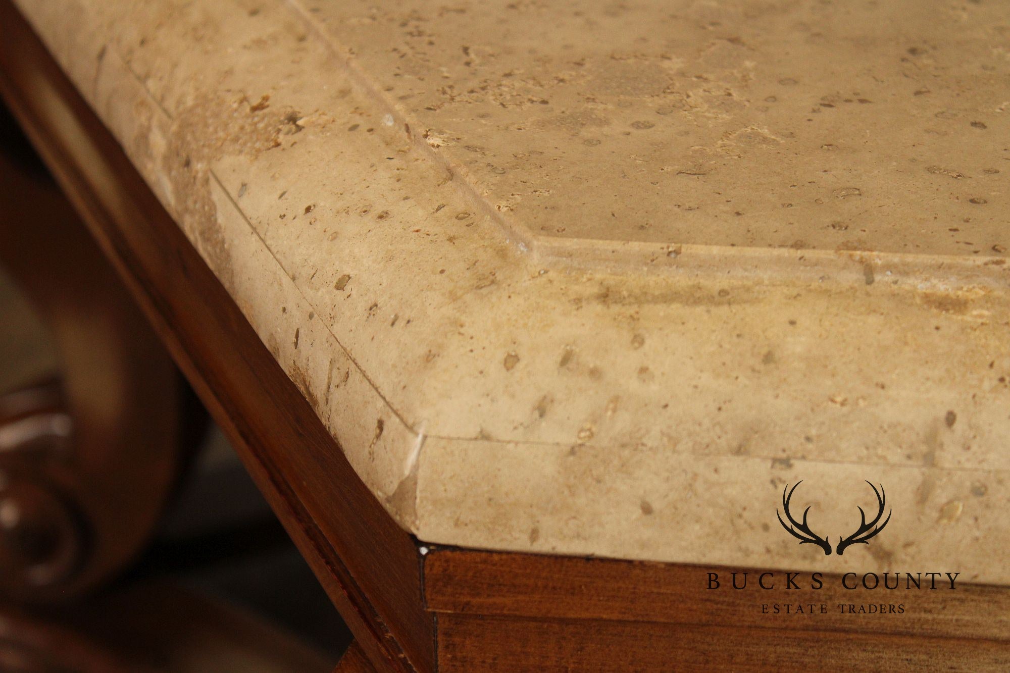 Century Furniture Tuscan Style Large Travertine Top Hexagonal Coffee Table