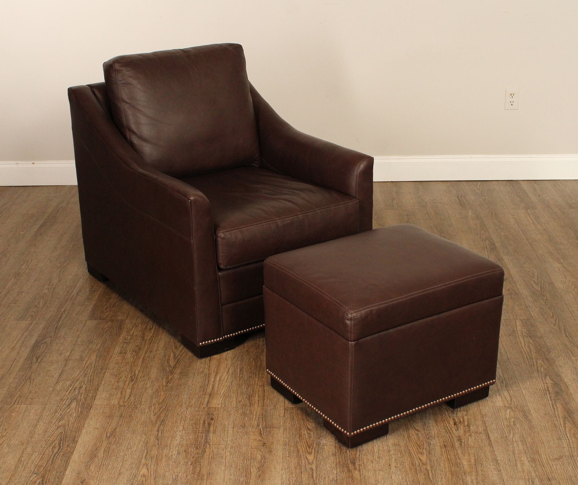 Traditional Leather Club Chair and Ottoman