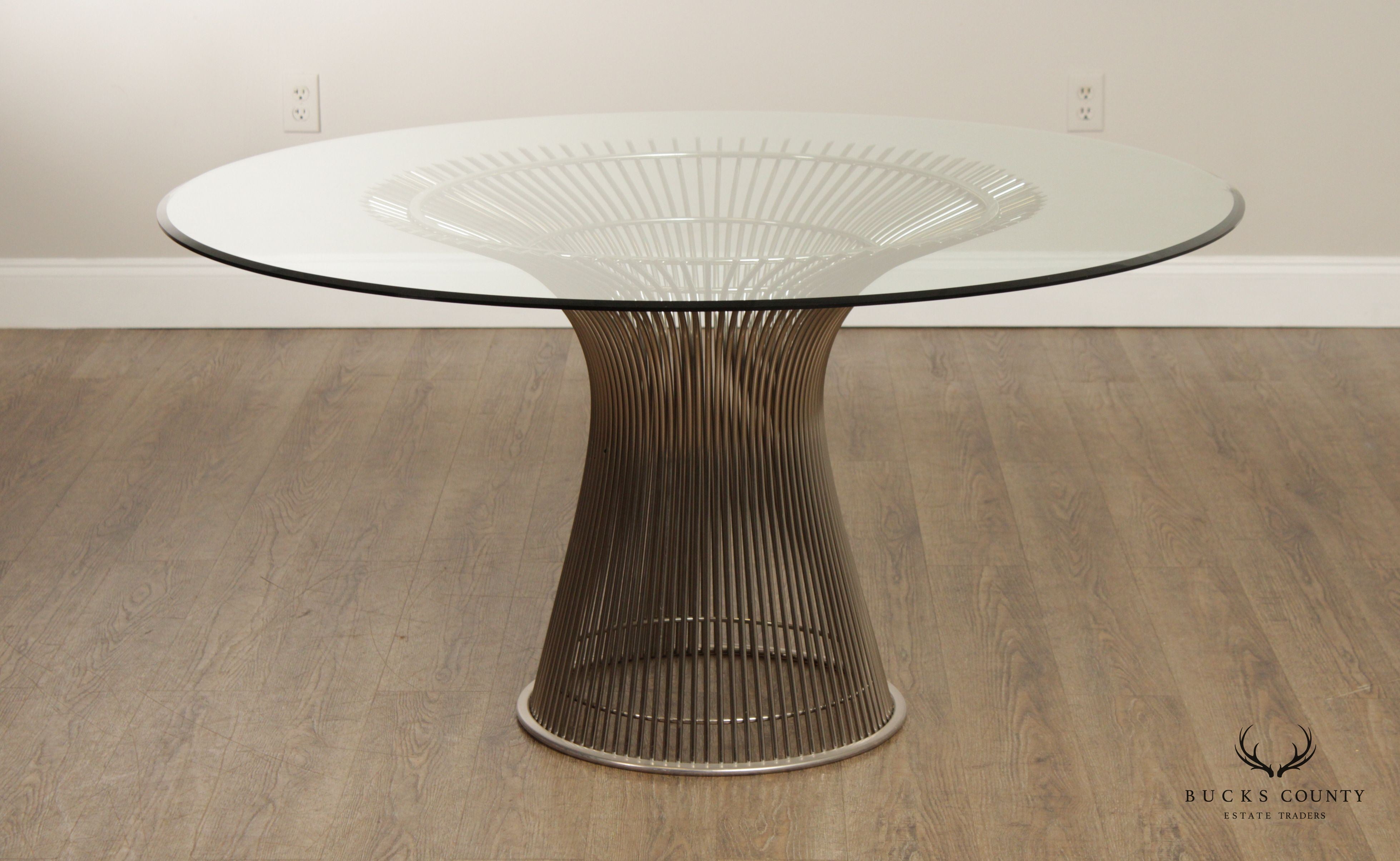 Warren Platner Style Mid Century Modern Round Glass Top Dining Table