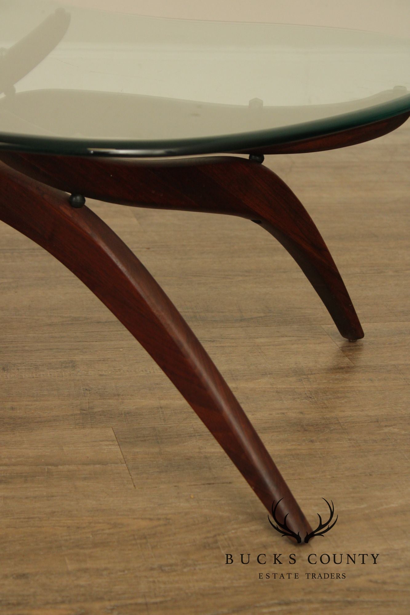 Mid Century Modern Glass Top Walnut Coffee Table