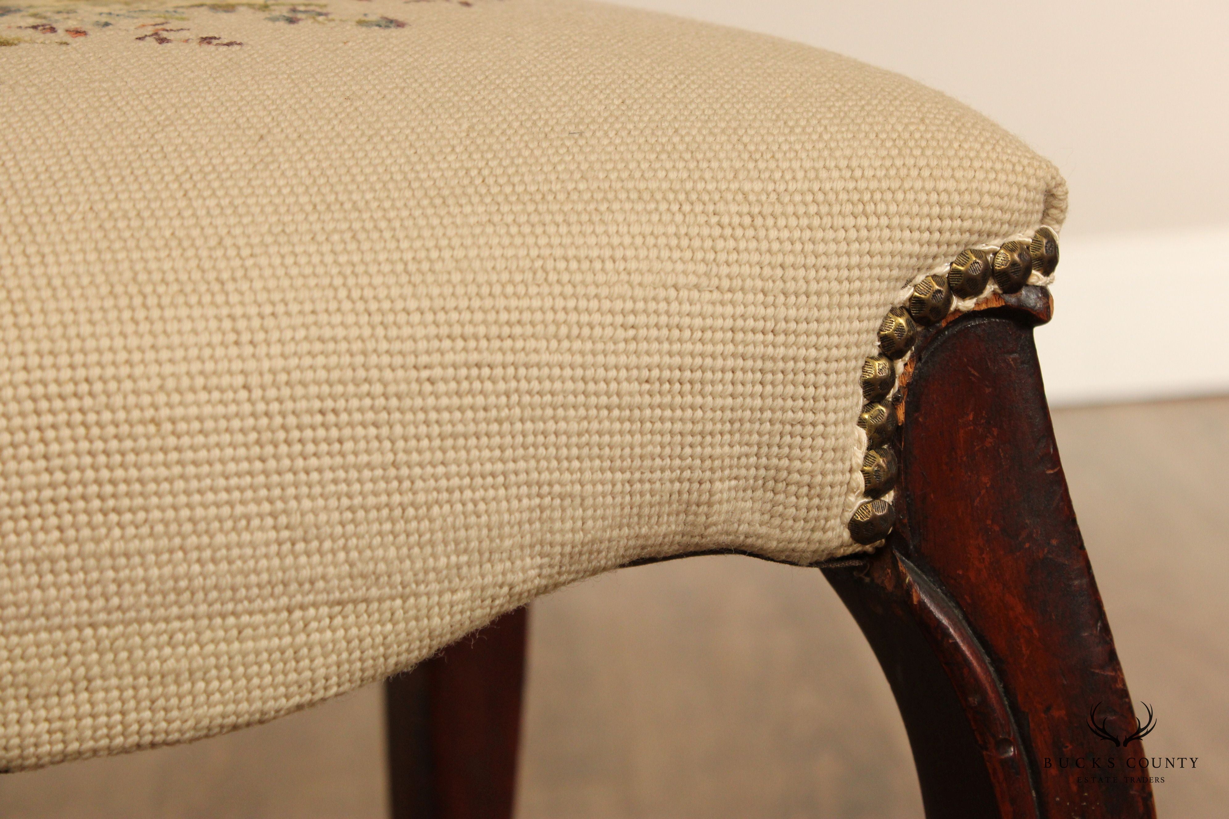 French Louis XV Style Needlepoint Foot Stool Ottoman