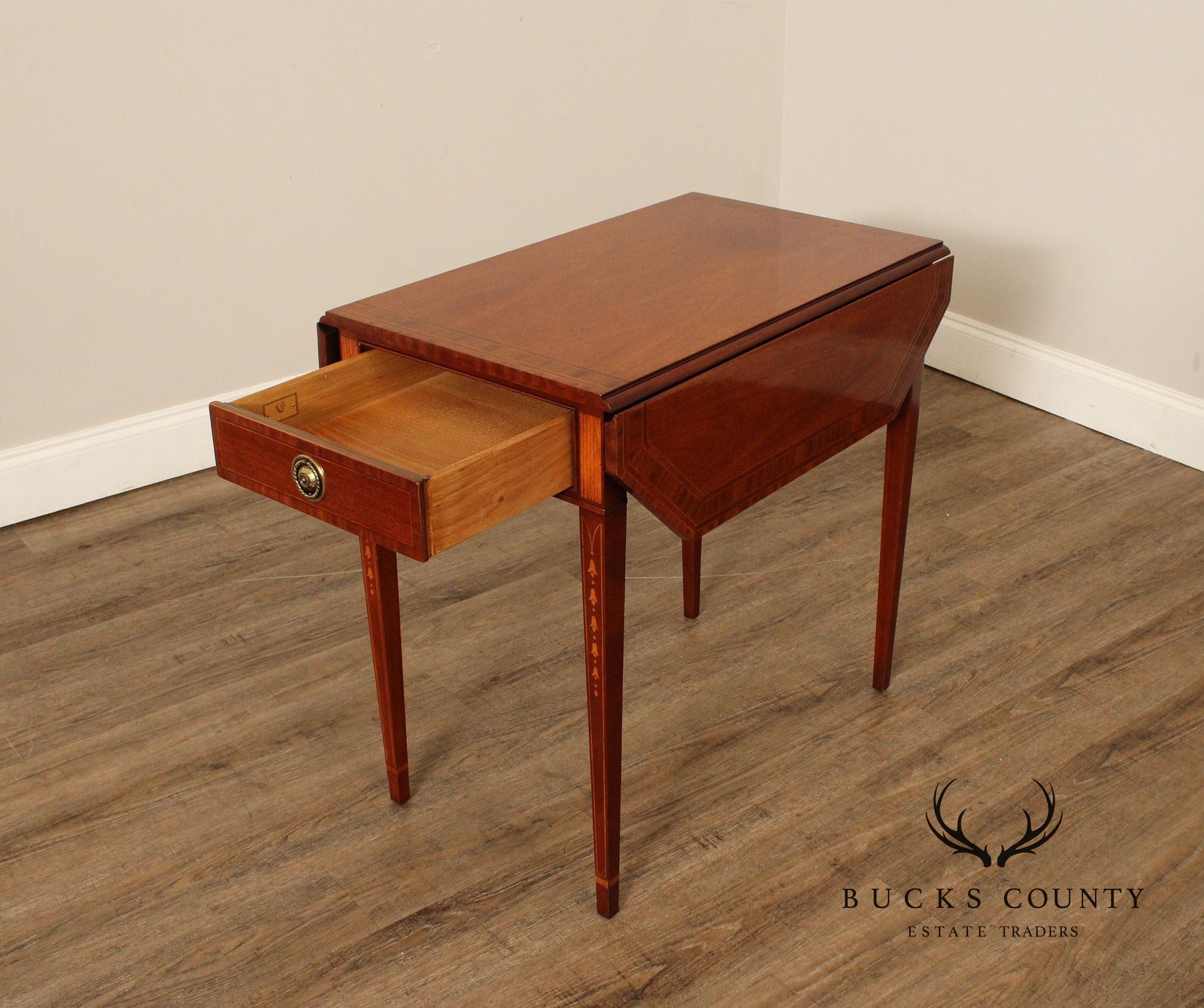 Councill Federal Style Pair of Inlaid Mahogany Pembroke Side Tables